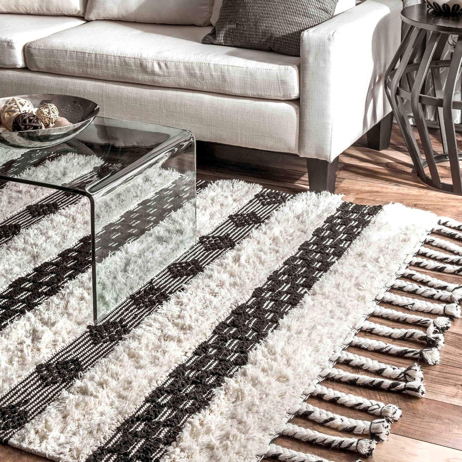 Ivory Shag Tufted Handmade Wool Runner Rug 30"