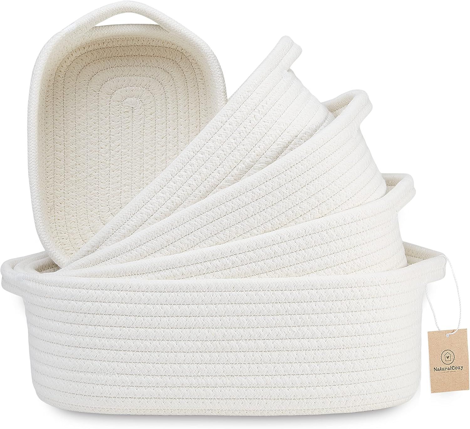 Natural Cotton Rope Rectangular Storage Basket Set with Lids