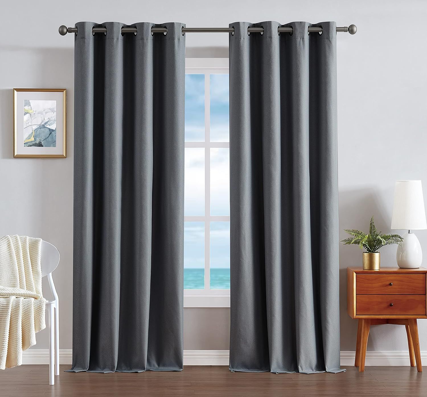 Charcoal Gray Thermal Blackout Grommet Window Curtain Panels