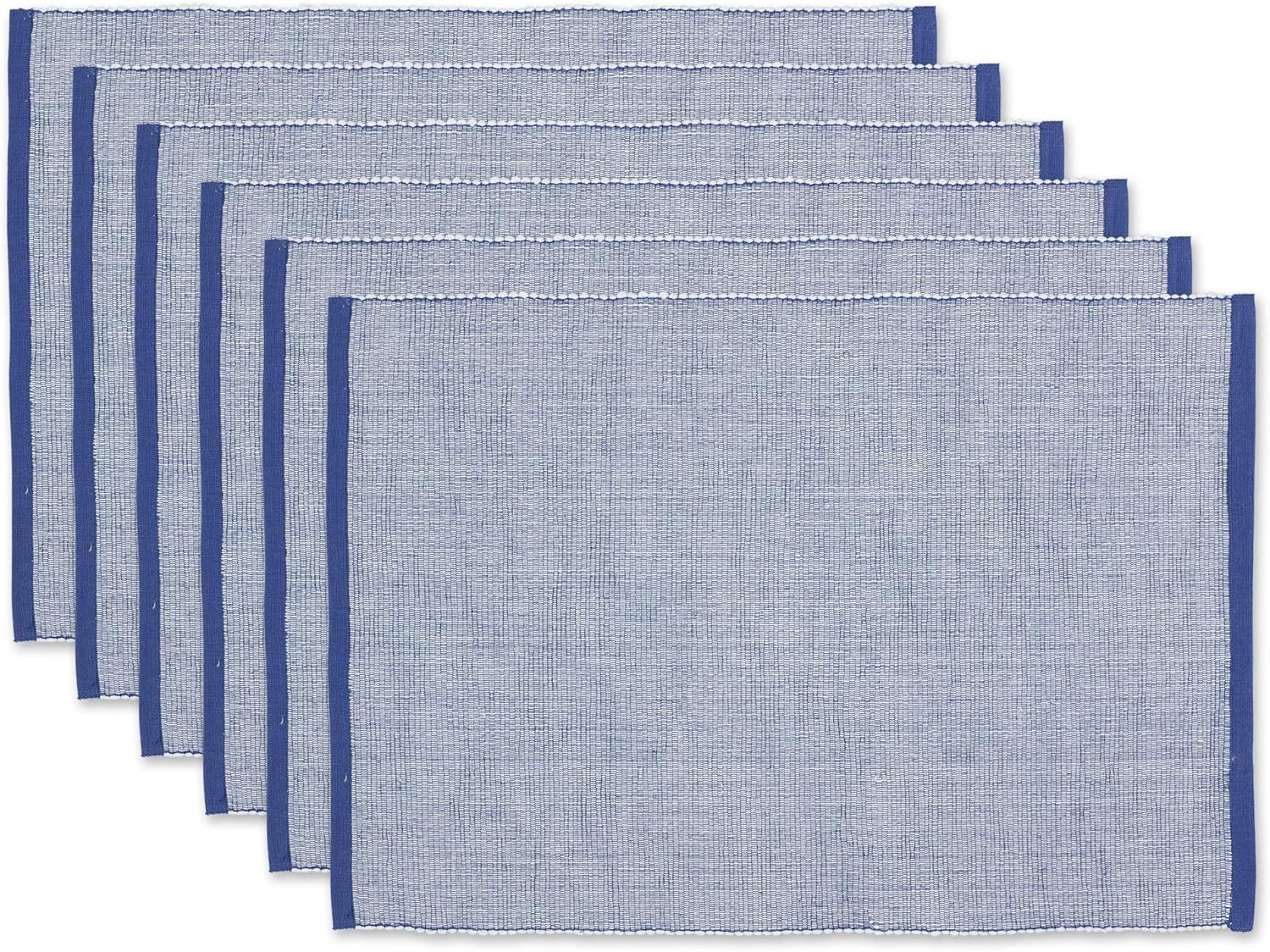 French Blue Eco-Friendly Ribbed Fabric Placemats, 13x19, Set of 6