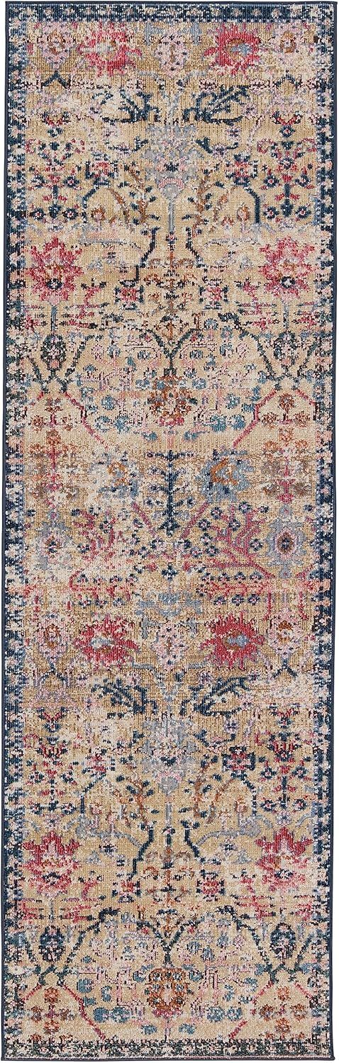 Elva Blue and Beige Reversible Synthetic Rug - 2'6" x 8'