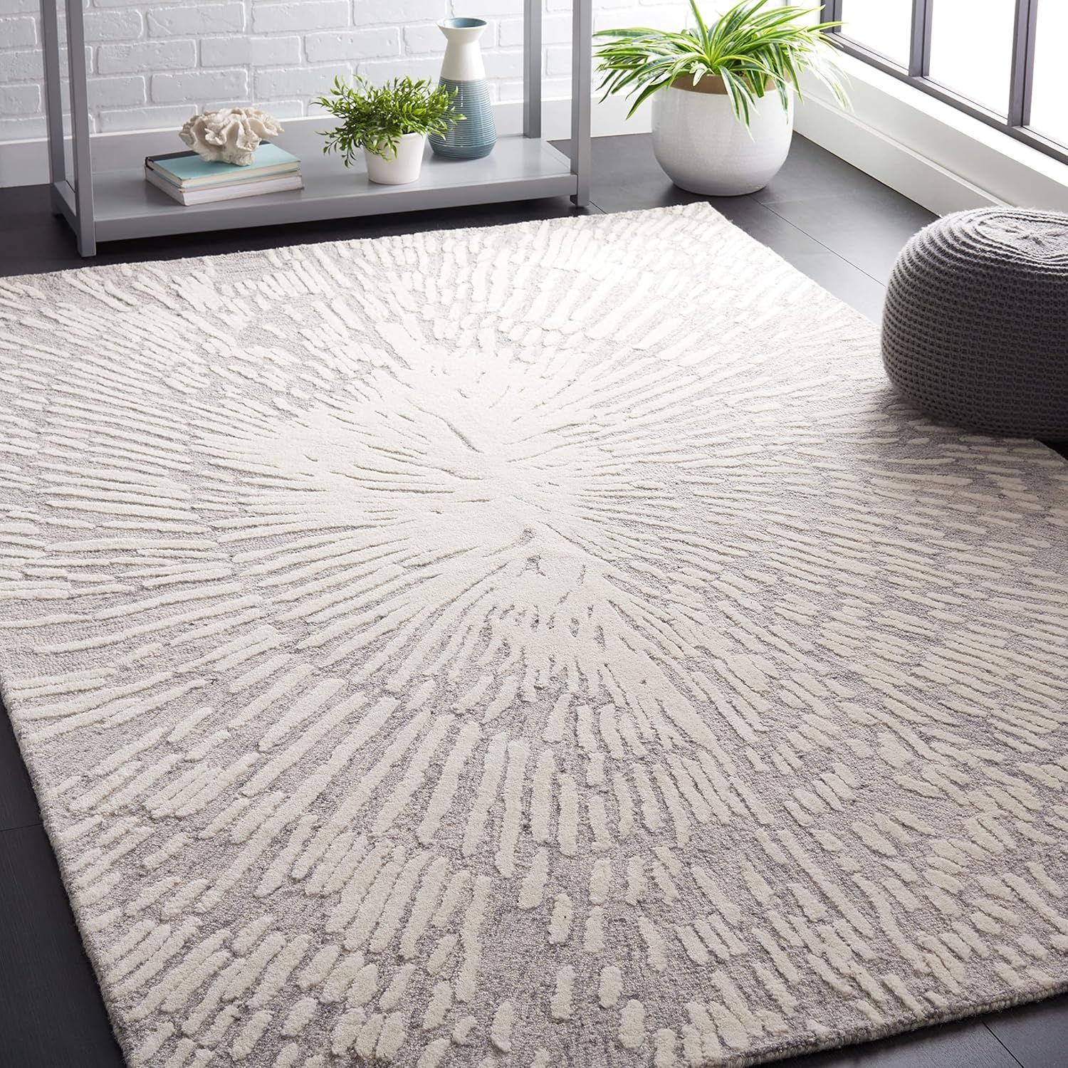 Gray and Ivory Hand-Tufted Wool Square Area Rug