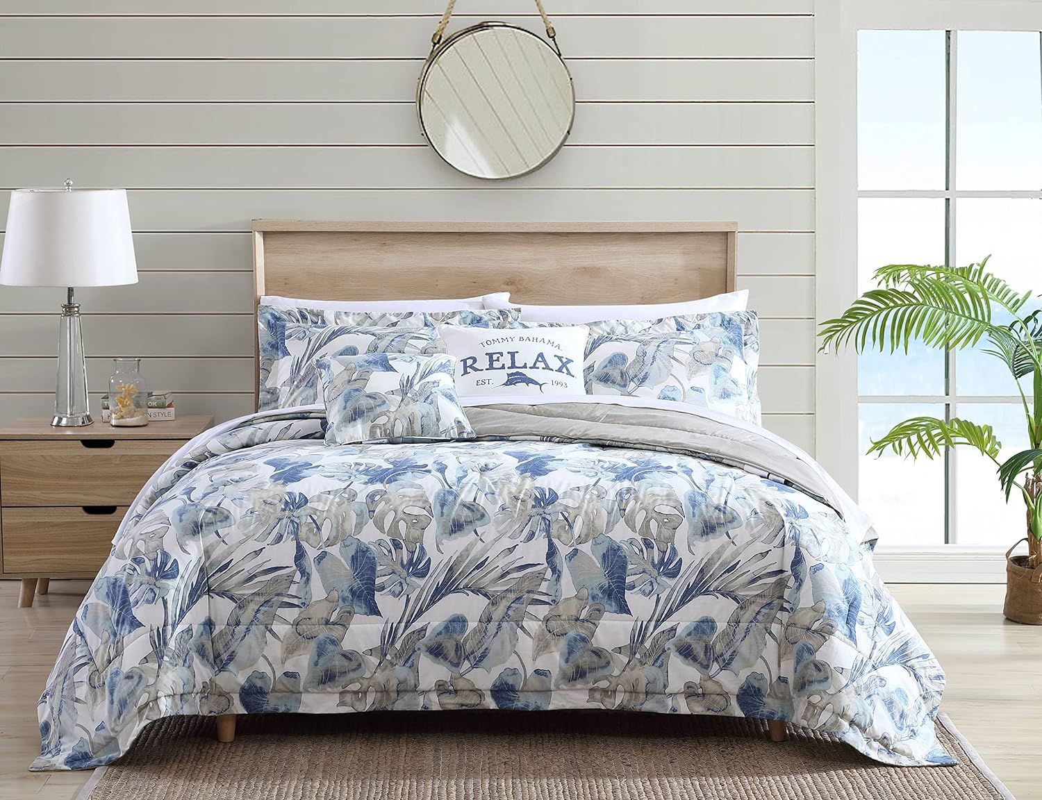 California King Blue Cotton Reversible Comforter Set