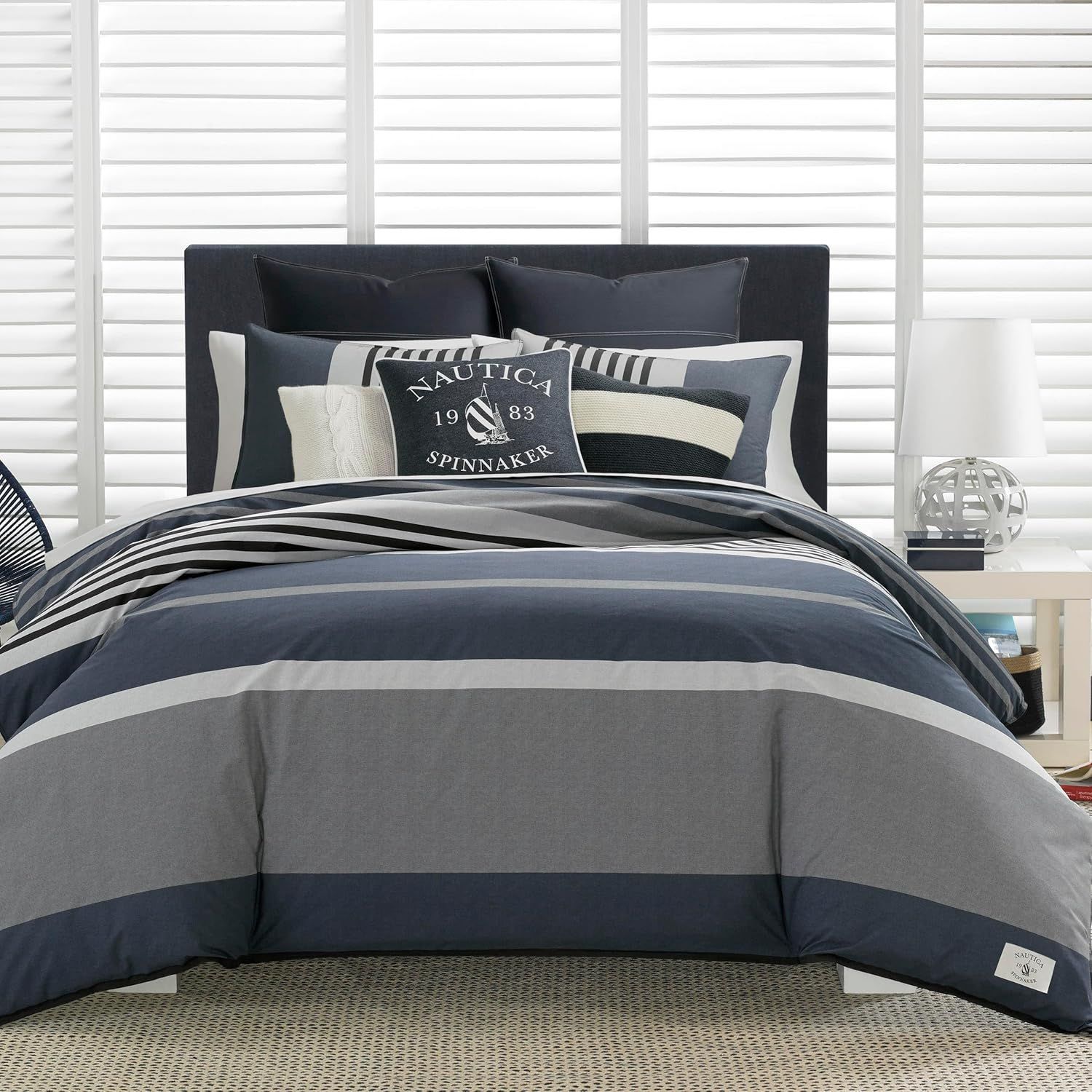 Twin Charcoal and Navy Cotton 2-Piece Sham Set