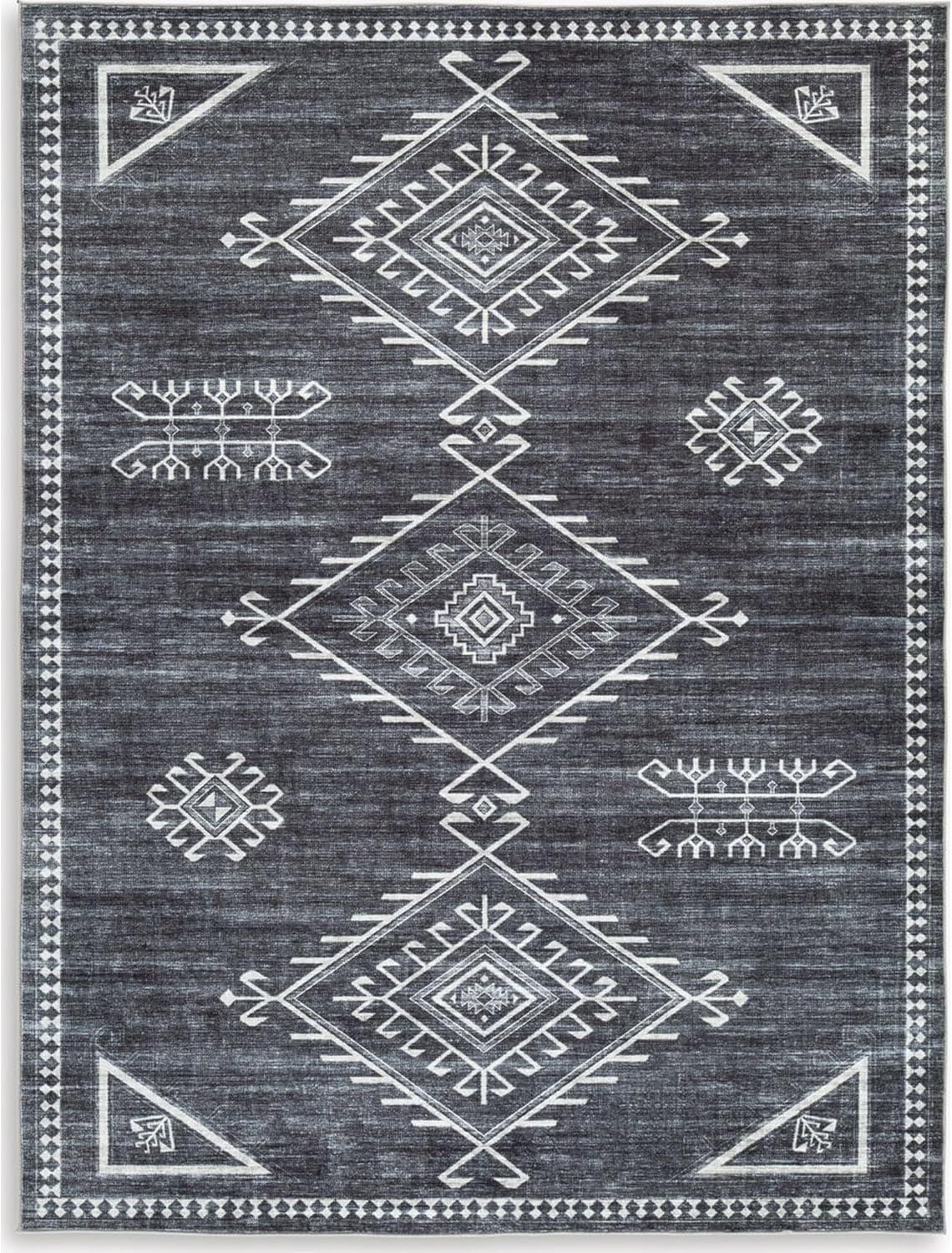 Arloman 5' x 7' Black and Cream Geometric Area Rug