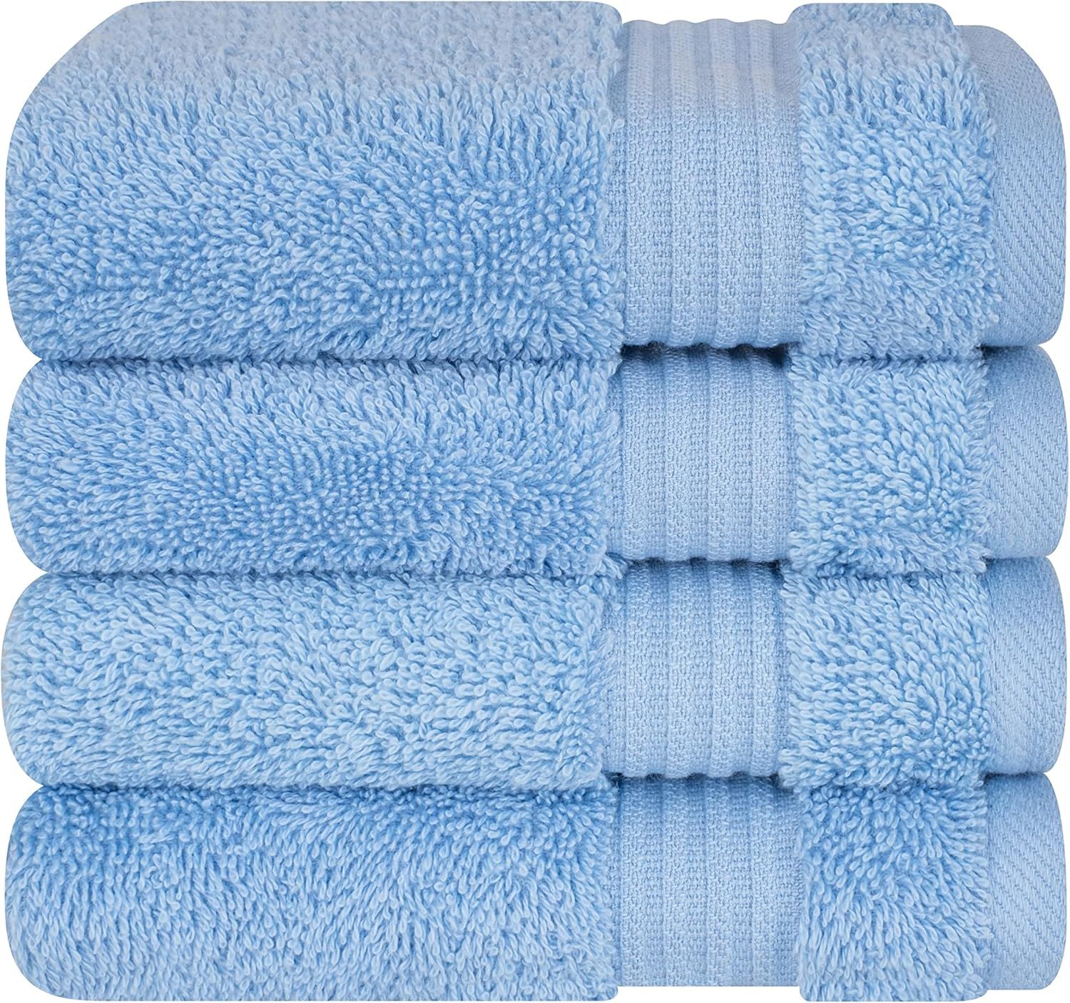 Sky Blue Turkish Cotton Washcloth Set, 13" x 13", 4 Piece