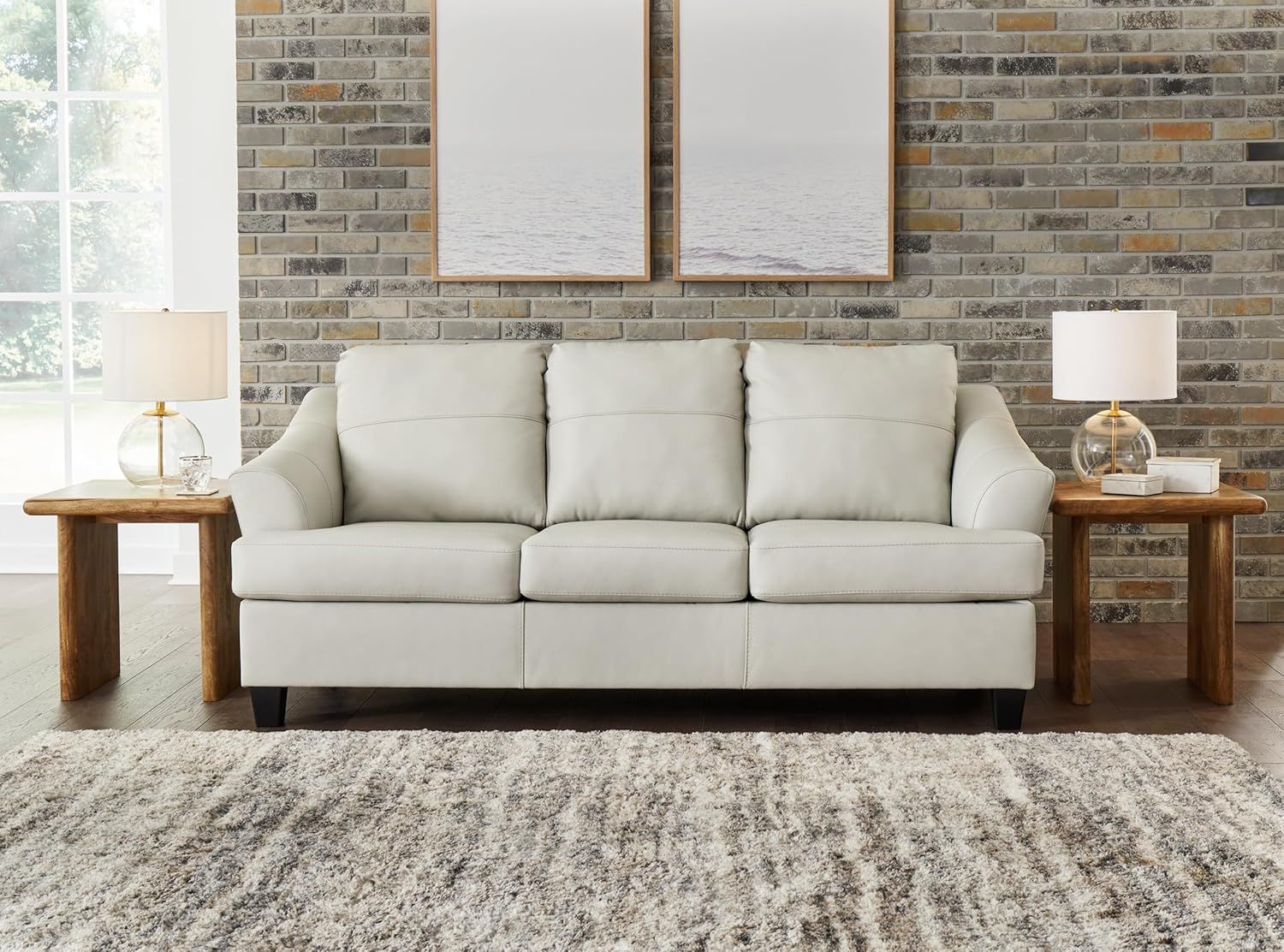 White Faux Leather Contemporary Stationary Sofa