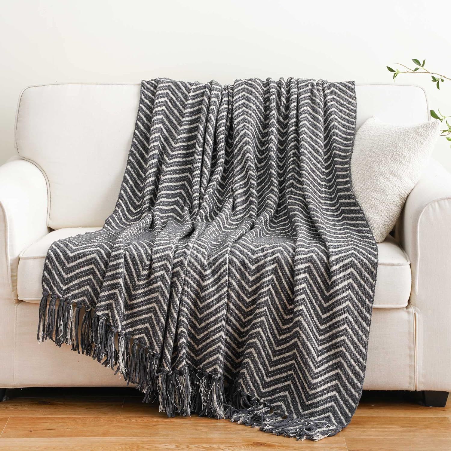 Gray Chevron Knitted Reversible Throw Blanket, 50"x60"