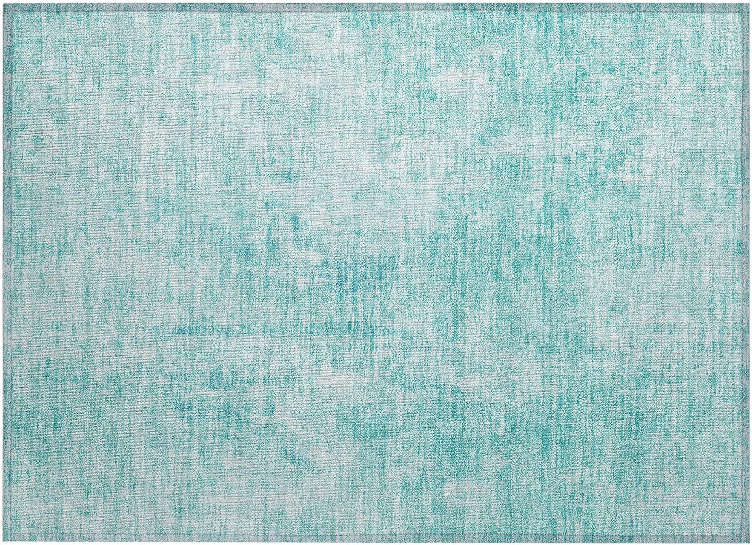 Teal Abstract Flat Woven Indoor Outdoor Rug 1'8" x 2'6"