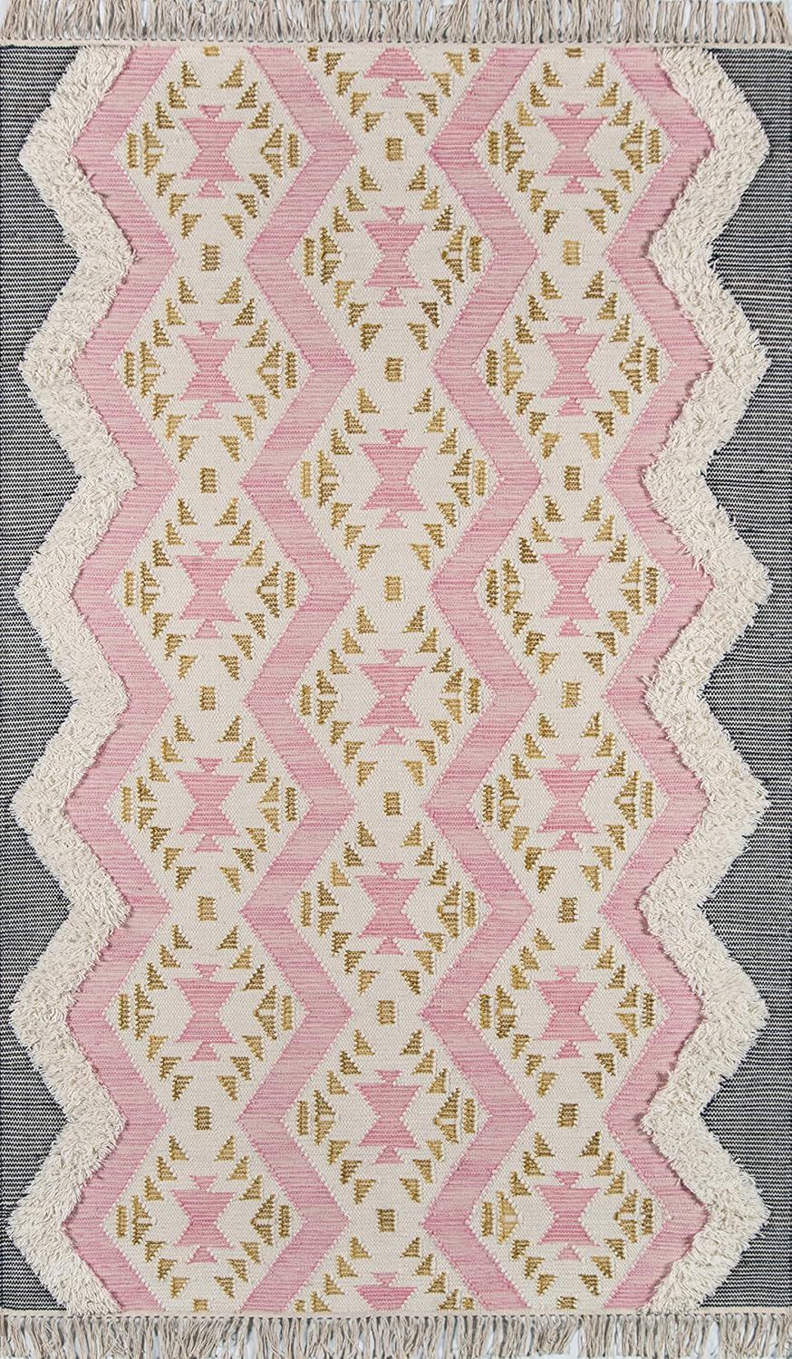 Handmade Pink Wool Geometric Tufted Rug 5' x 7'