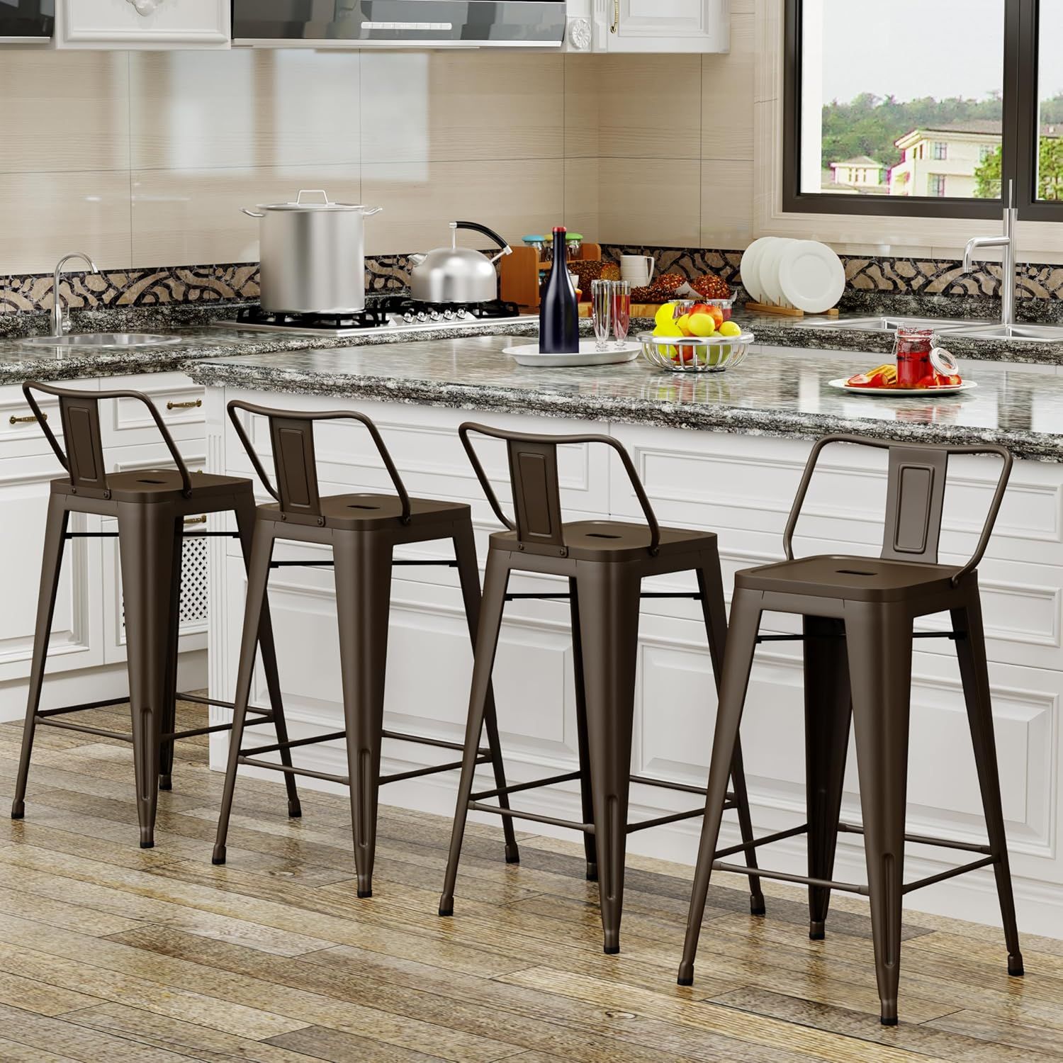 Rusty Brown Metal and Wood 30" Industrial Bar Stools Set