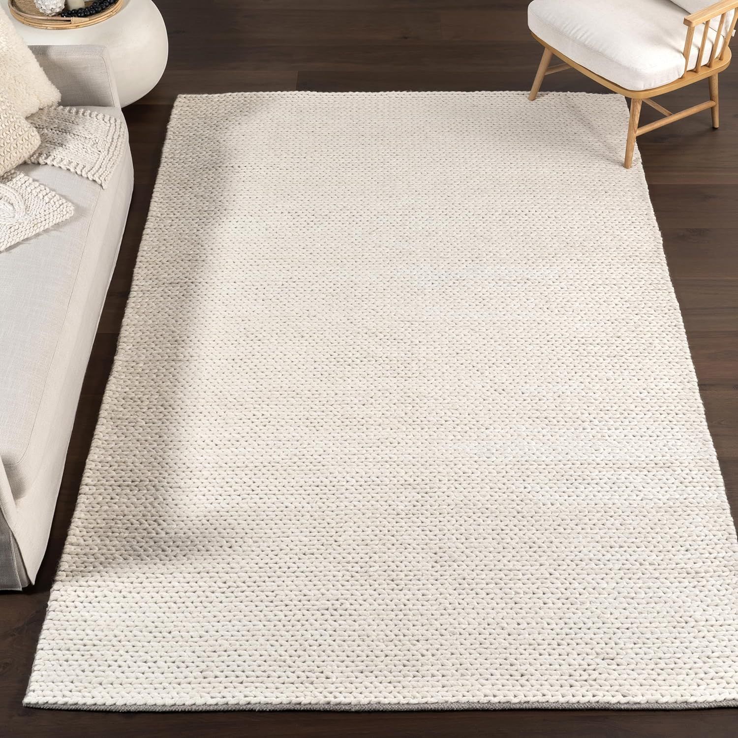 Handmade Off-White Braided Wool 3'x5' Area Rug