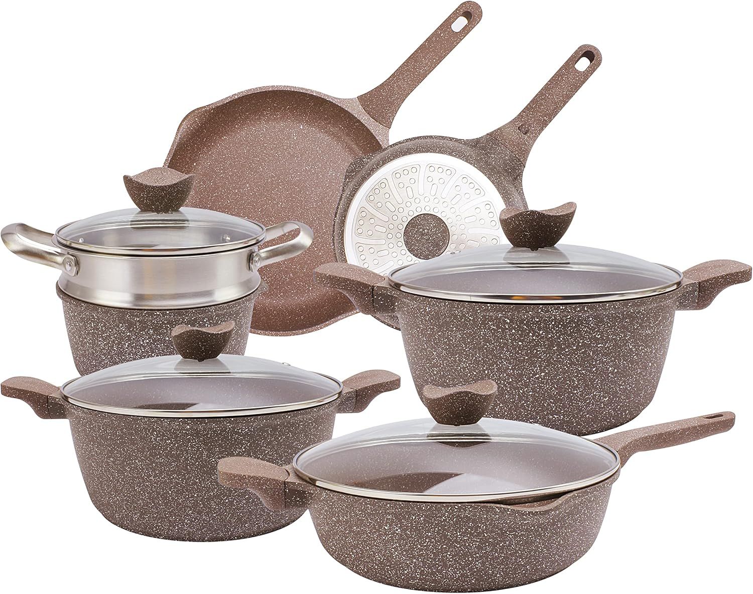 Chocolate Brown Non-Stick Cast Aluminum 11-Piece Cookware Set