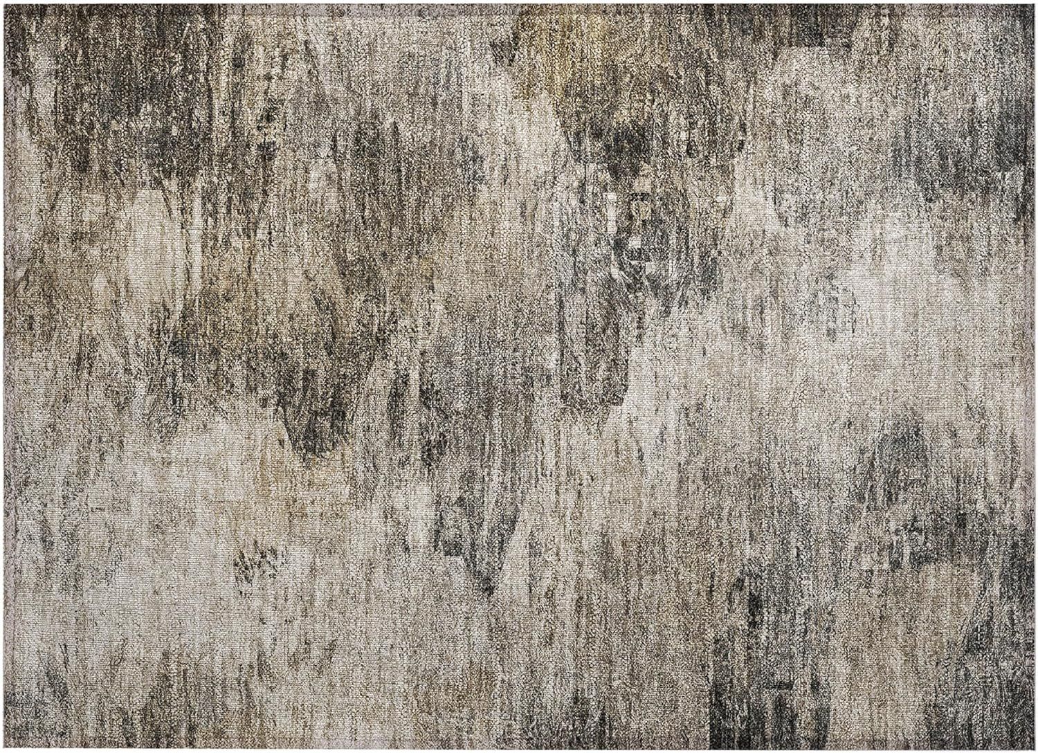 Taupe Abstract Flat Woven Washable Synthetic Area Rug