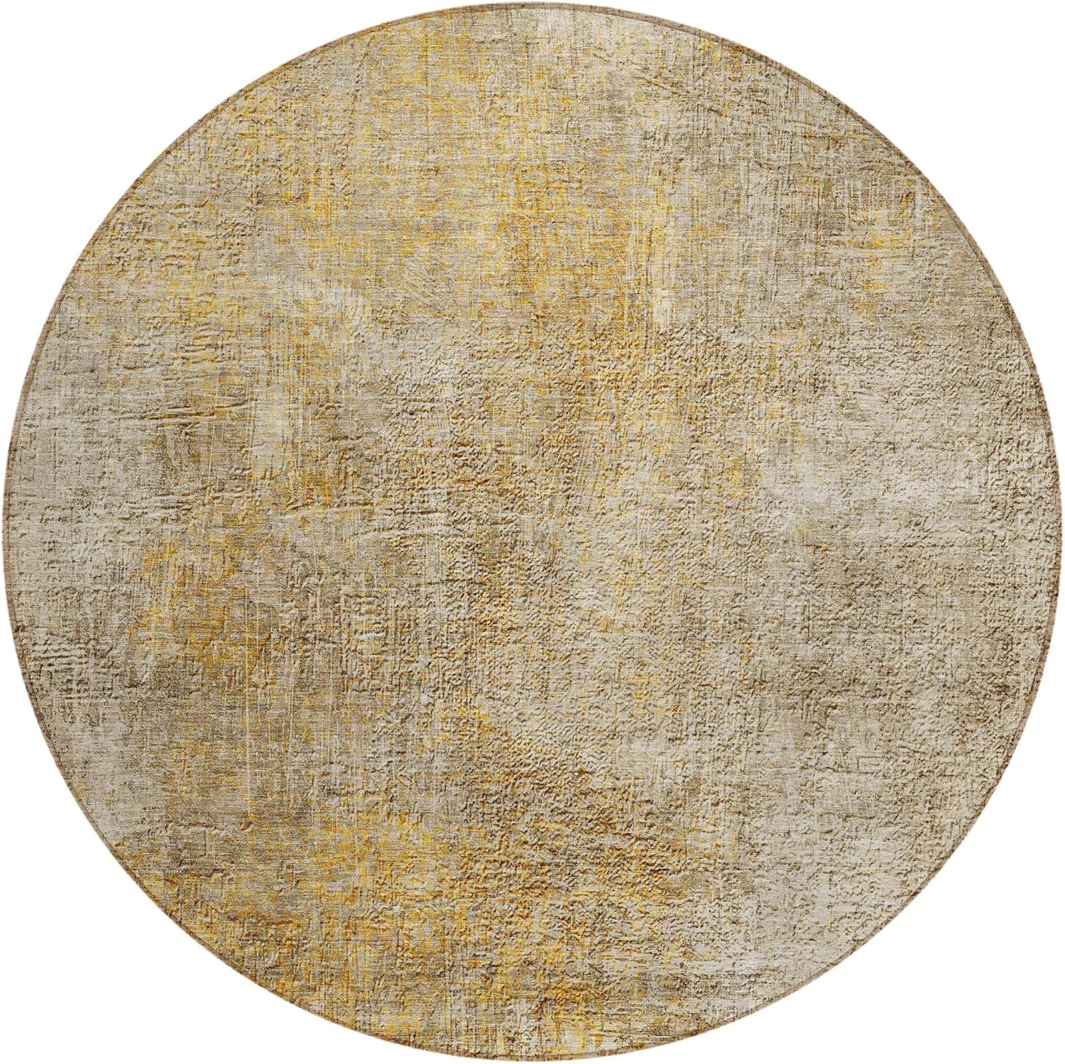 Beige Round Synthetic Flat Woven Washable Rug