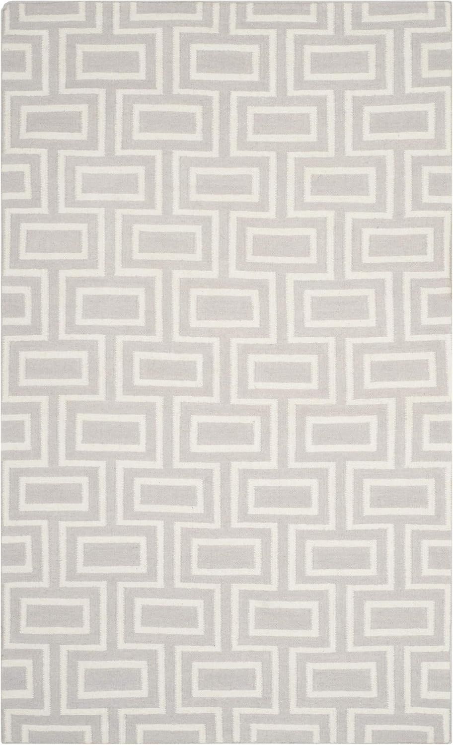 Grey and Ivory Geometric Wool Flatweave Area Rug, 8' x 10'