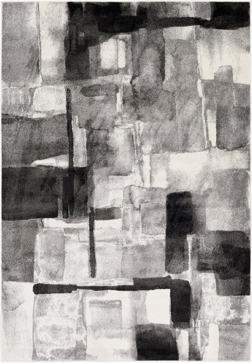 Gray Abstract Rectangular Low Pile Synthetic Rug