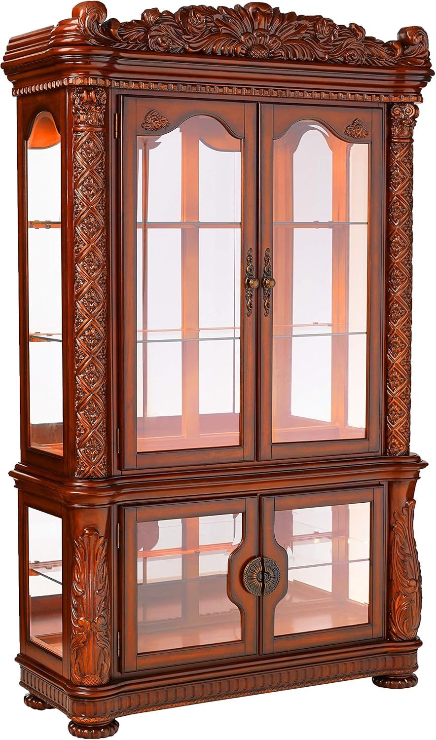 Vendome Cherry Lighted Curio Cabinet with Glass Shelves