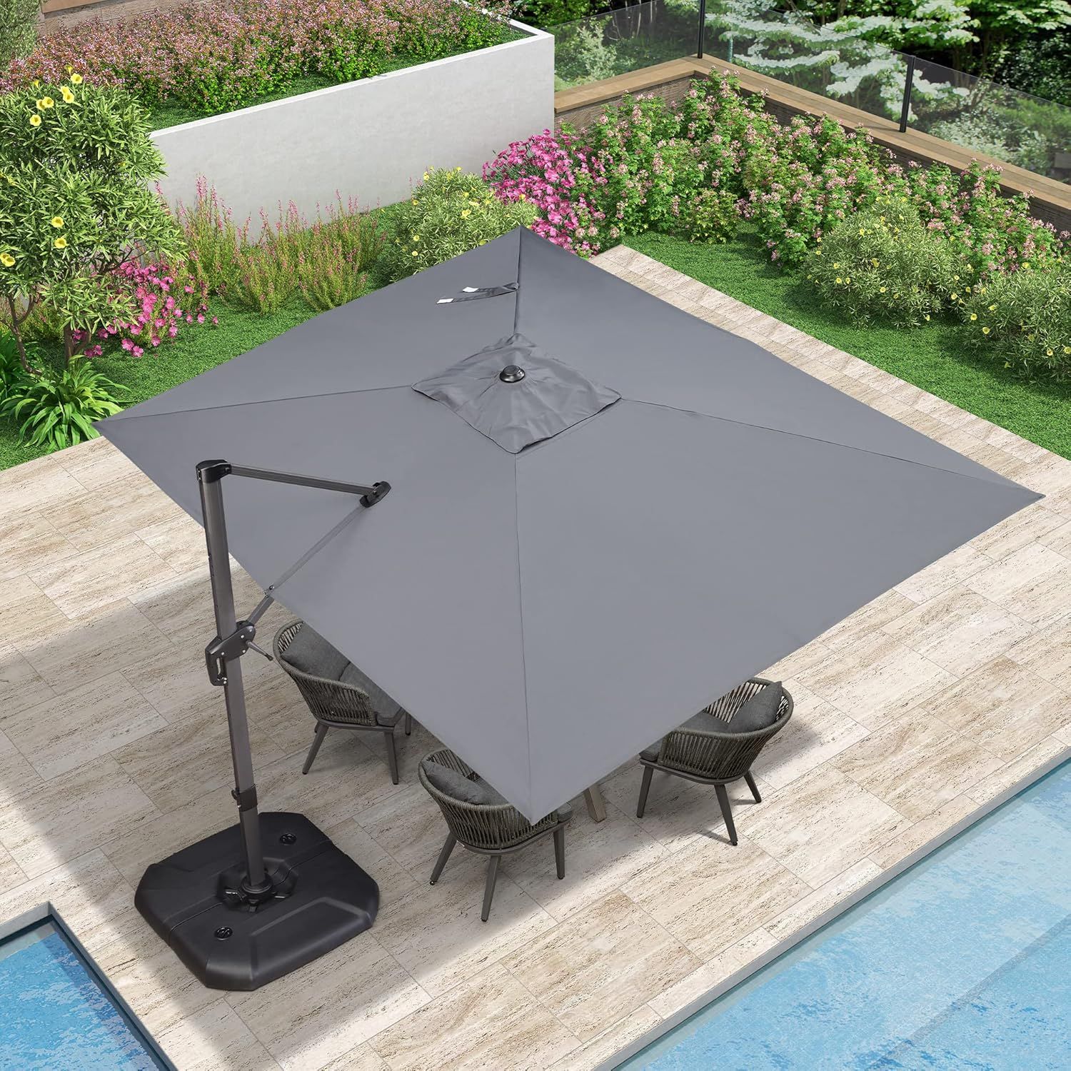 Light Gray Aluminum Cantilever Patio Umbrella with Stand