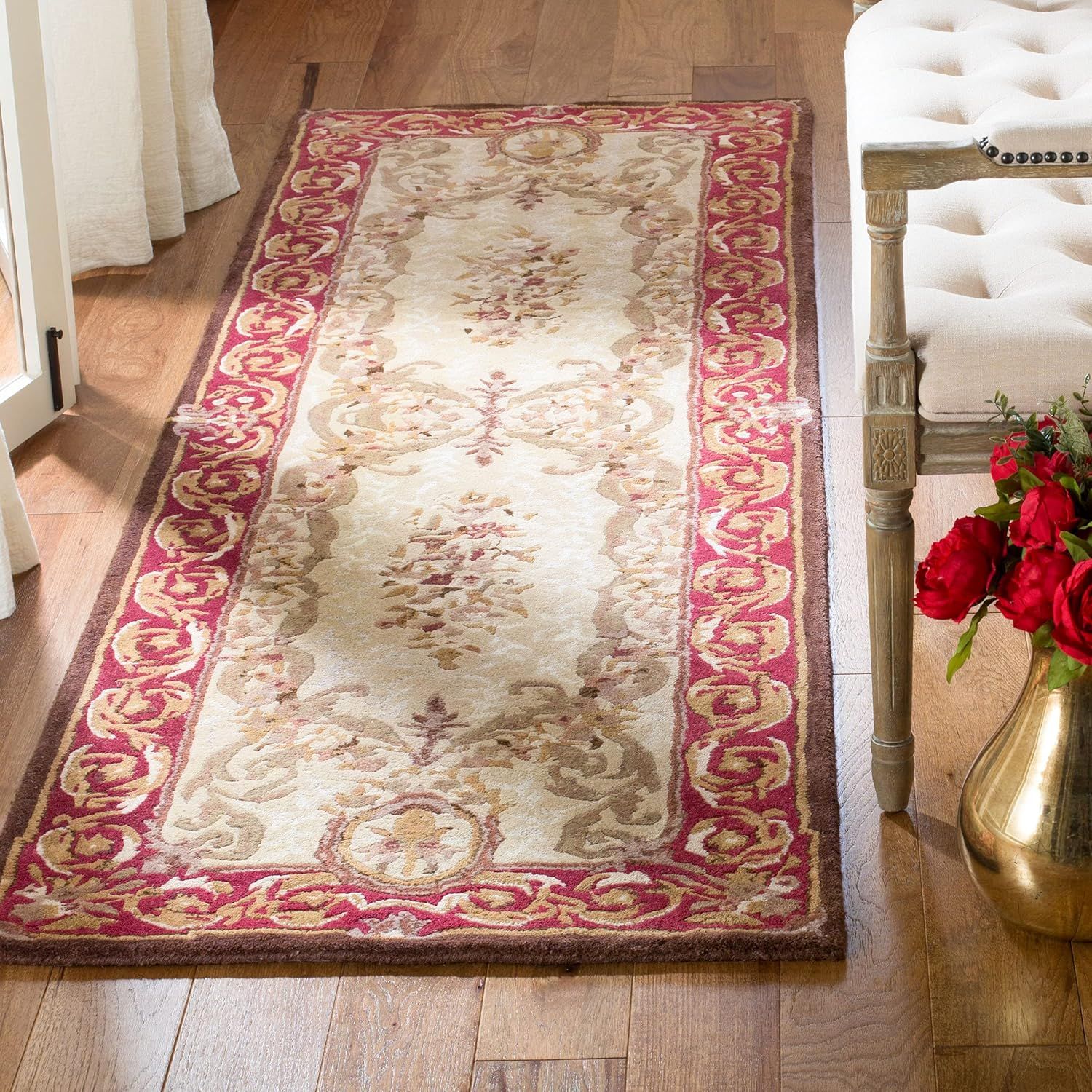 Empire Collection Light Gold and Red Wool Runner Rug