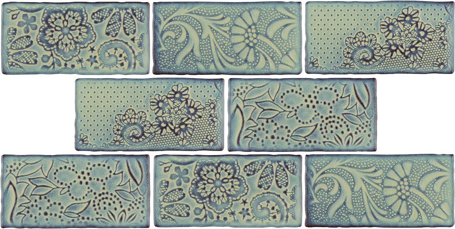 Agua Marina Embossed Floral 3" x 6" Ceramic Subway Tile