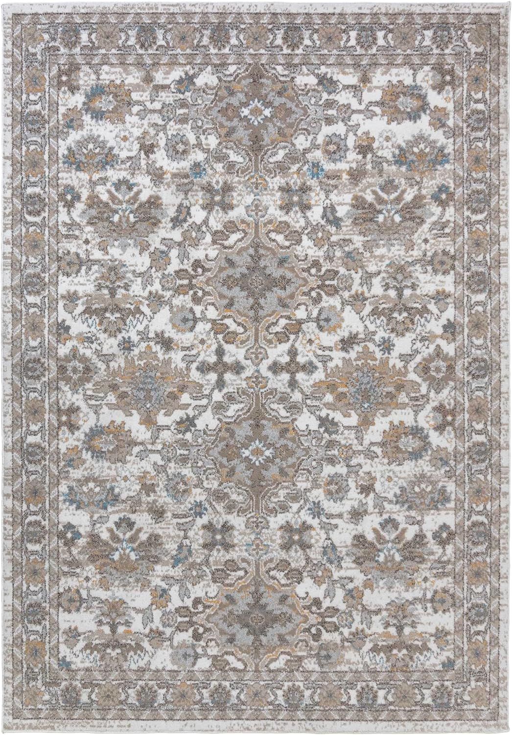 Ivory and Beige Rectangular Synthetic Area Rug, 9x13