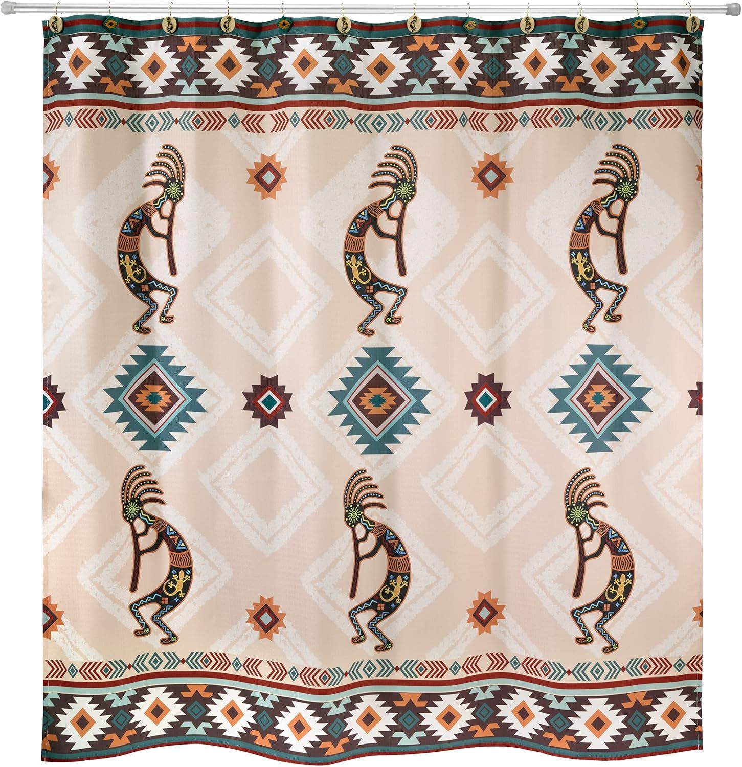 Navajo Dance Beige and Brown Polyester Shower Curtain