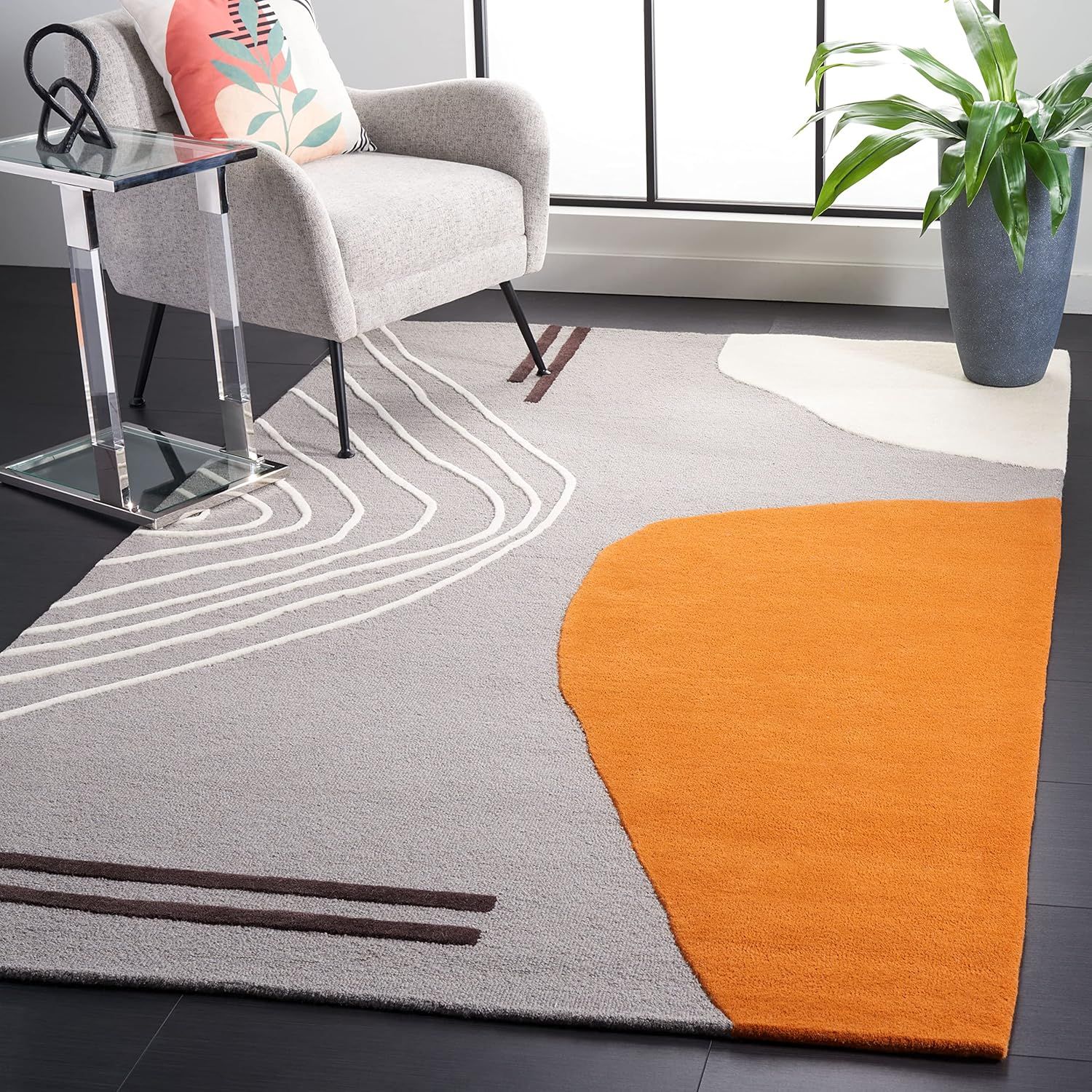 Grey and Rust Hand-Tufted Wool 9' x 12' Area Rug