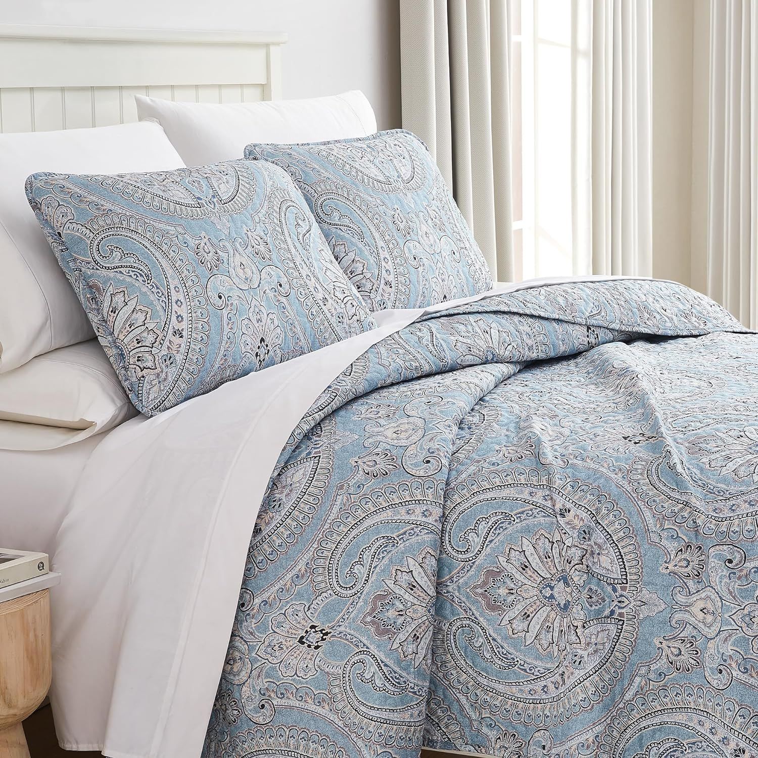 Oversized Blue Paisley Microfiber Quilt Set