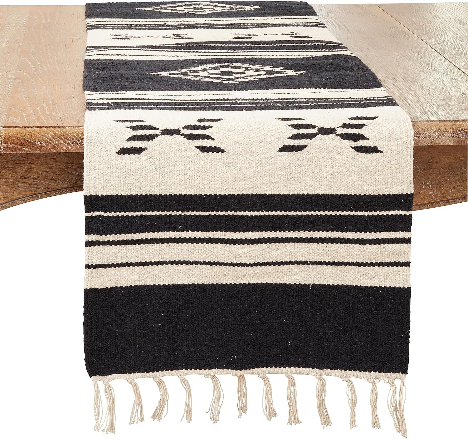 Black and Beige Cotton Southwestern Table Runner