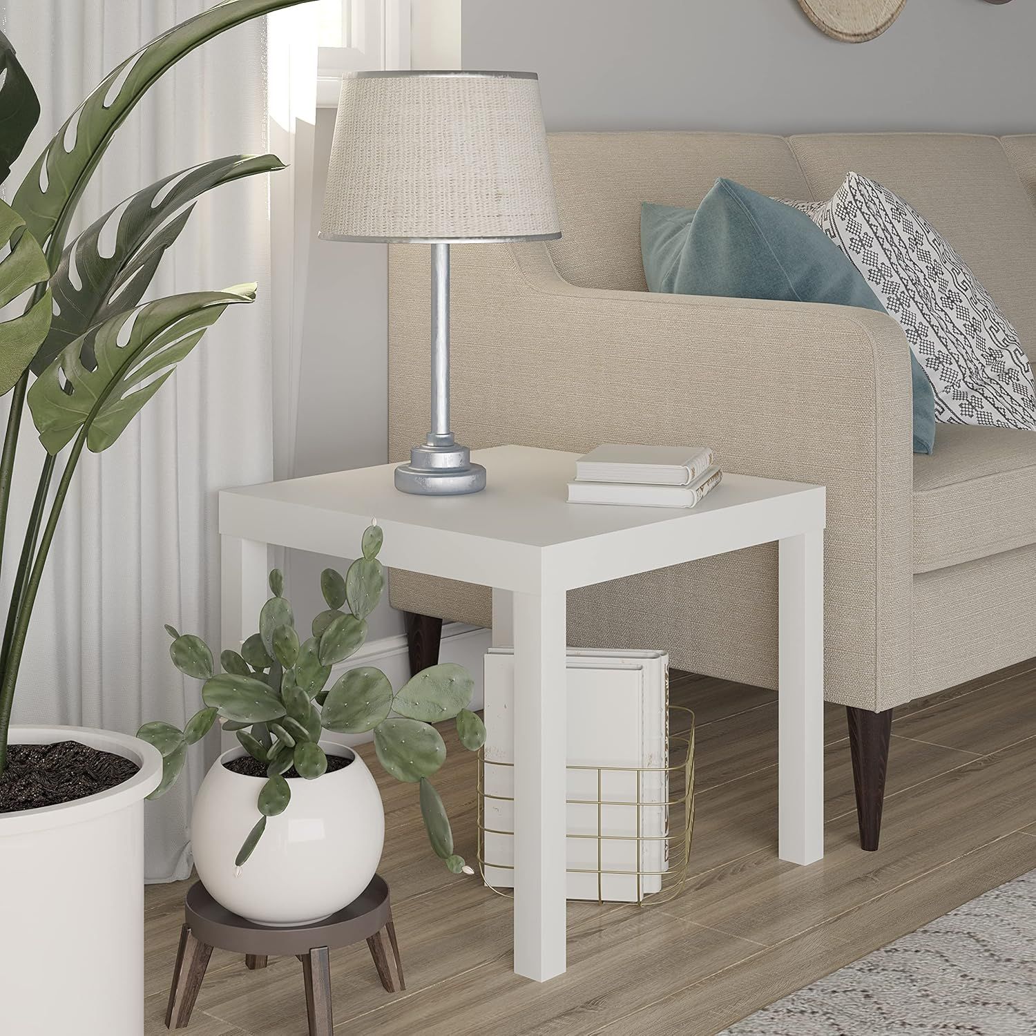 White PVC Laminated Parsons End Table, 20"