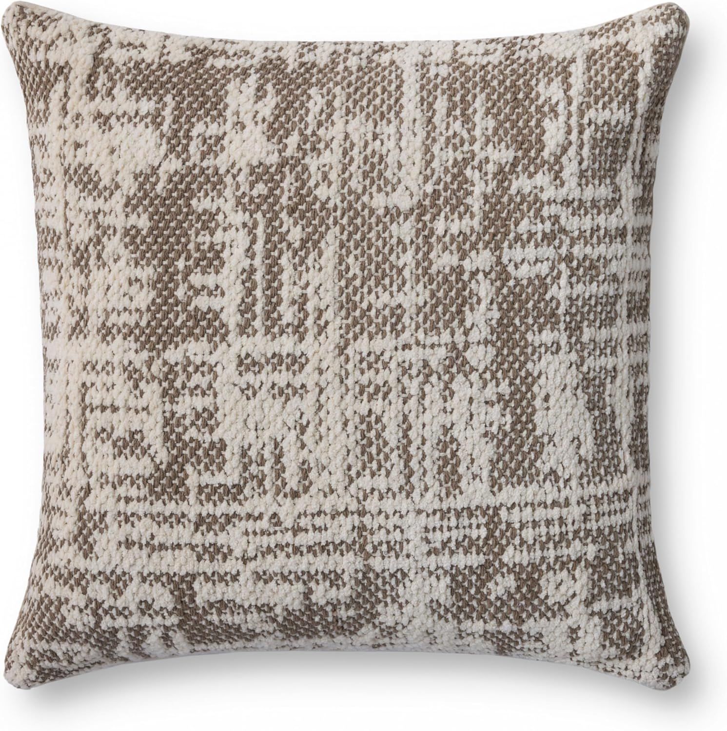 22'' Dark Taupe and Ivory Abstract Cotton Pillow