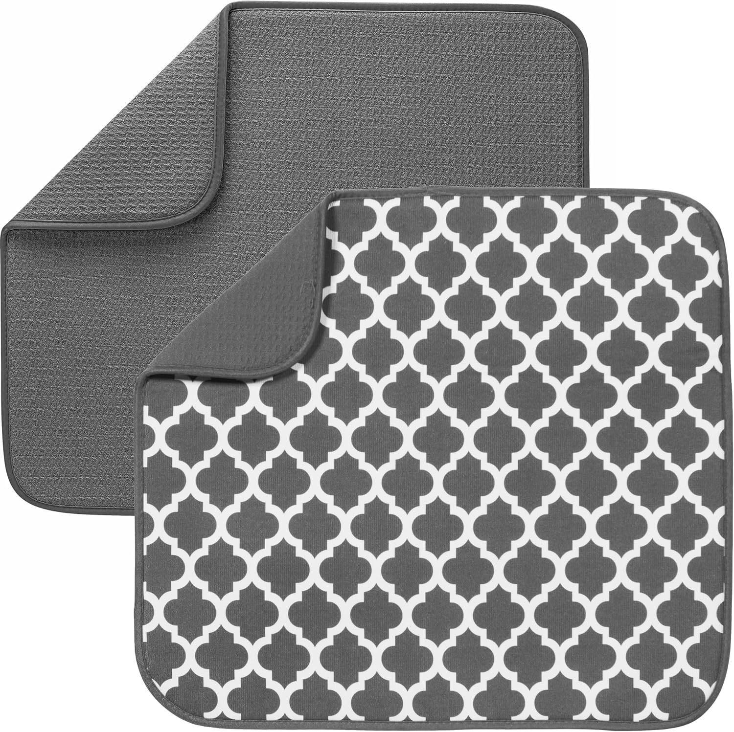 Gray Trellis Foldable Microfiber Dish Drying Mat Set