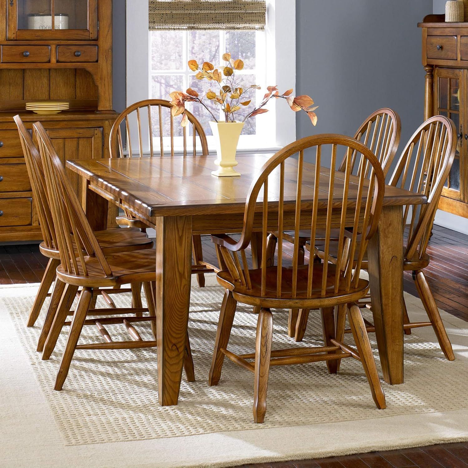 Rustic Oak 7-Piece Dining Set with Extension Leaf