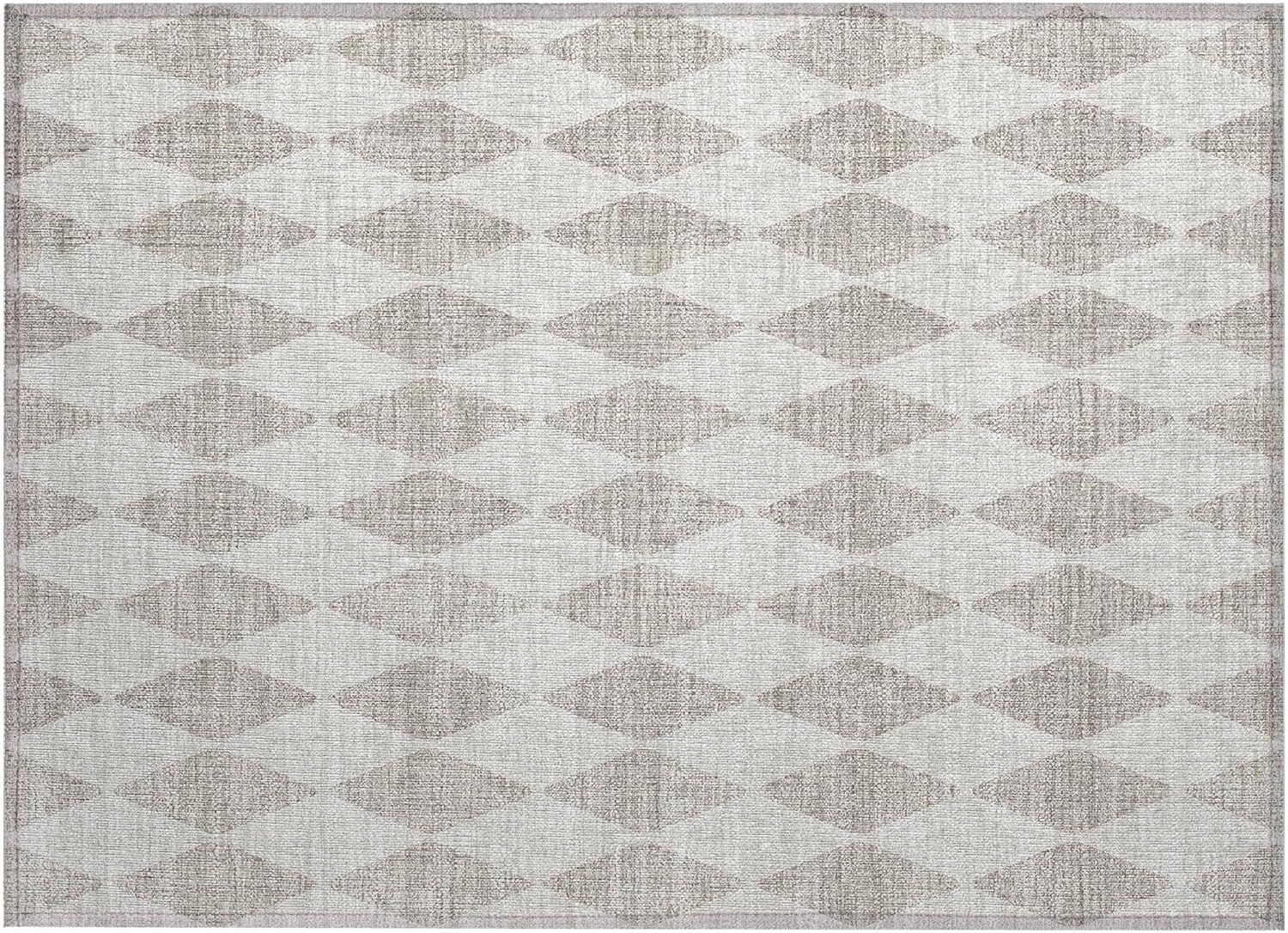 Beige Diamond Pattern Machine-Washable Rectangular Rug