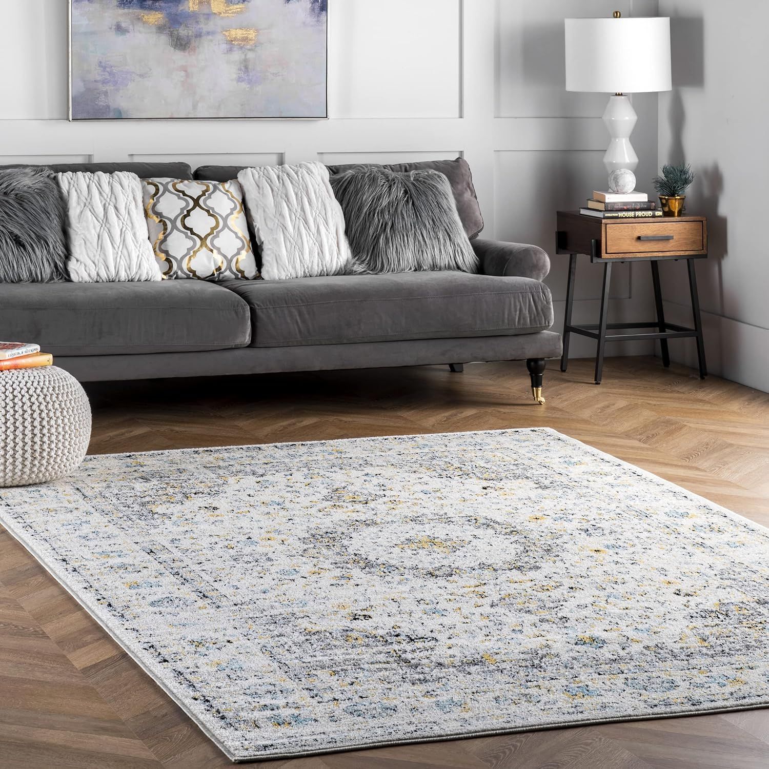 Verona Easy-Care Synthetic Gray Square Area Rug 8'x8'