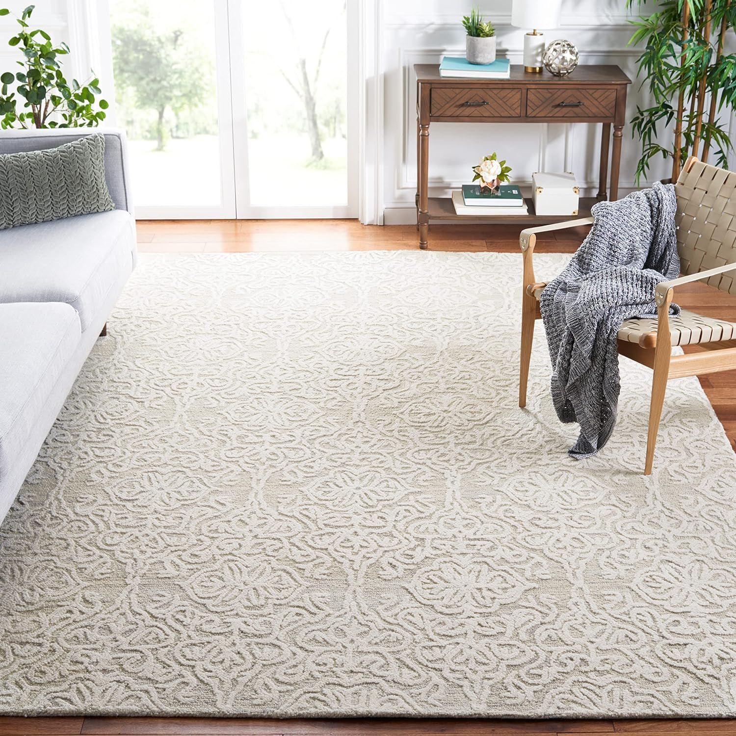 Silver and Ivory Tufted Wool Rectangular Area Rug