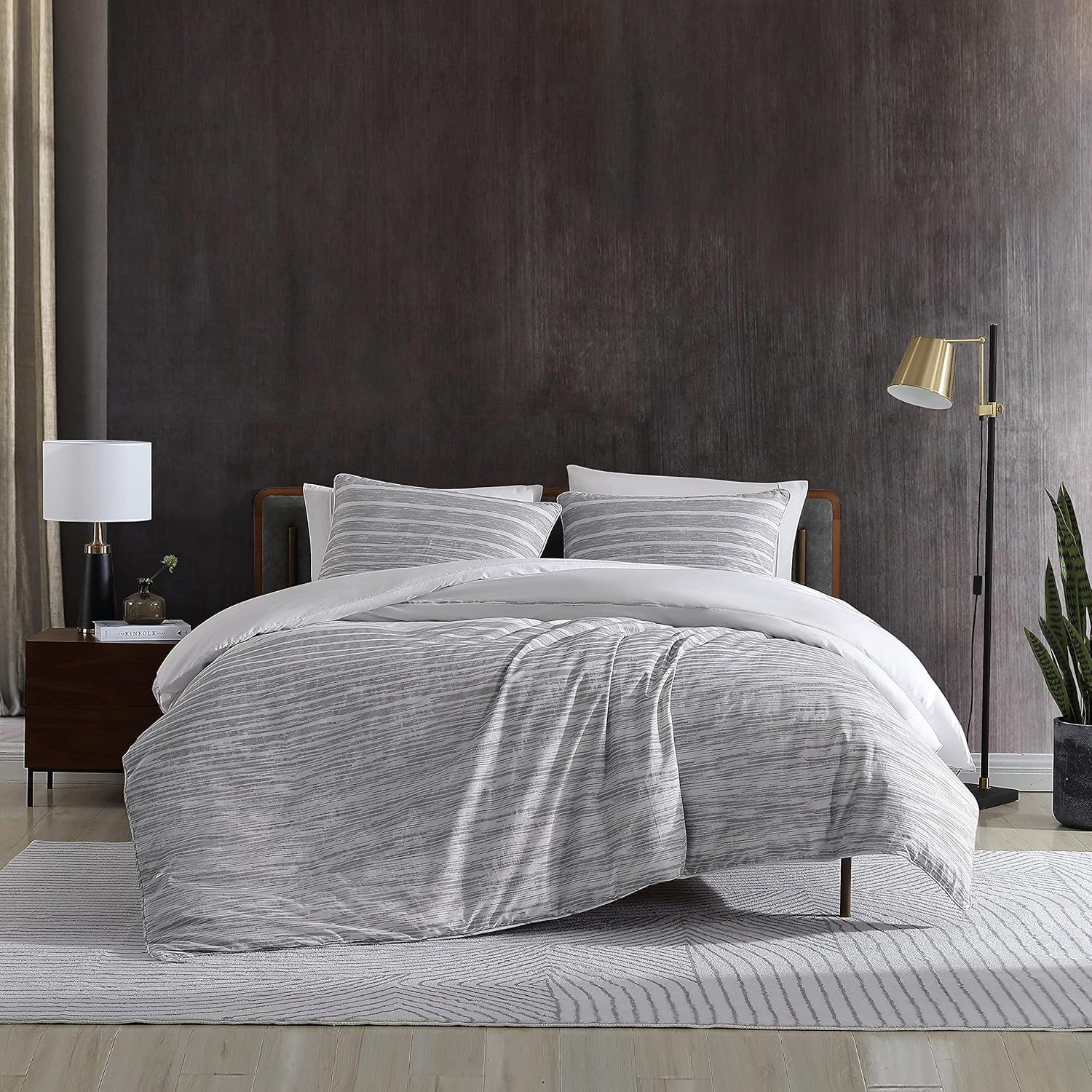 Abstract Stripe Grey Cotton Queen Duvet Cover Set