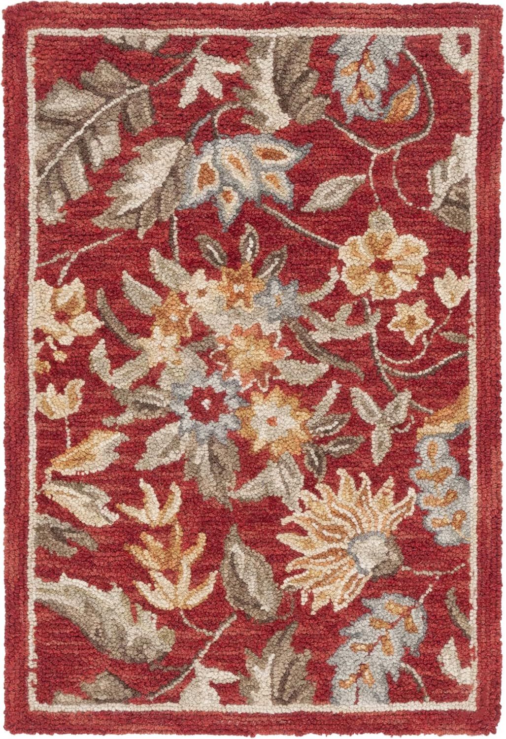 Red Floral Handmade Wool Accent Rug 20" x 4"