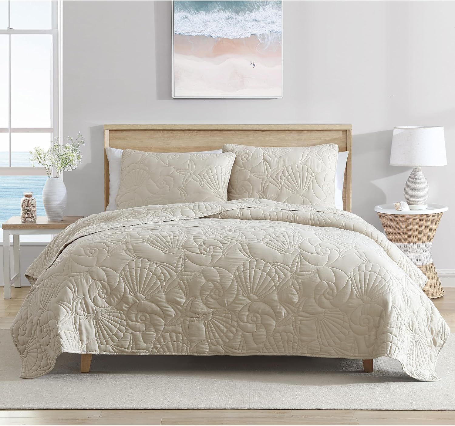 Full Sand Microfiber Coastal Shell Quilt Set