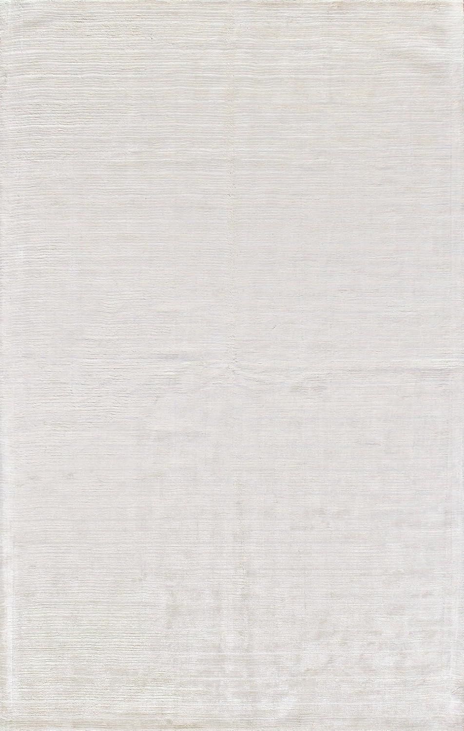 Handmade White Viscose and Silk Tufted Rectangular Area Rug, 9' x 12'