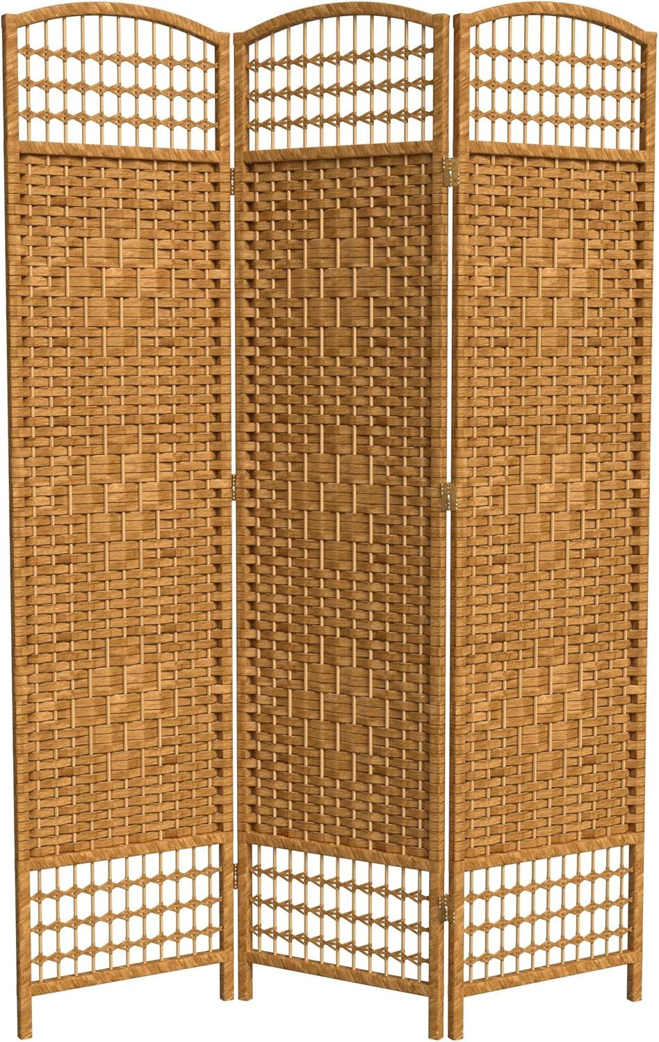 Light Beige 68" Folding Wood and Fiber Room Divider