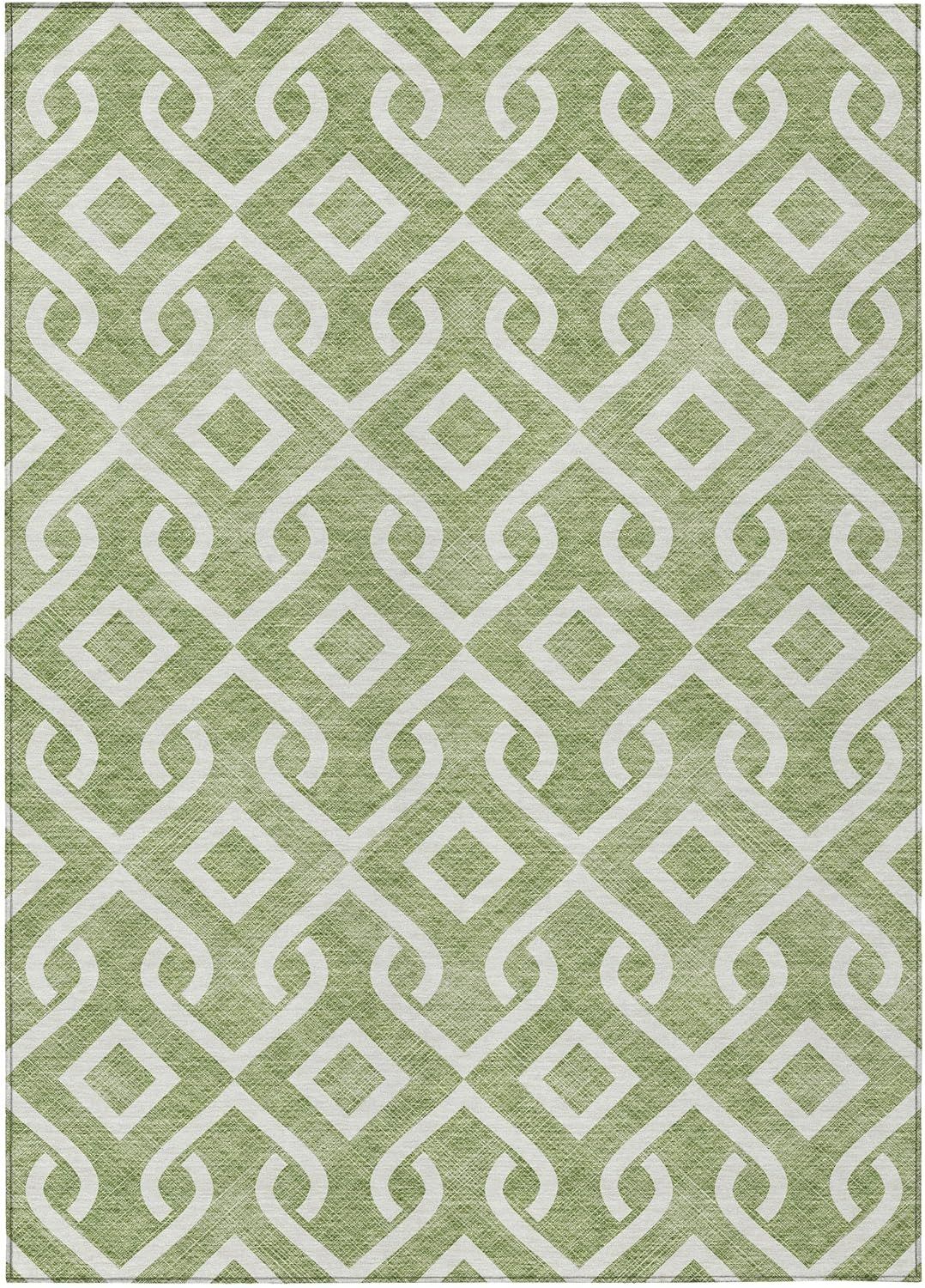 Green Geometric 8' x 10' Machine Washable Indoor Outdoor Rug