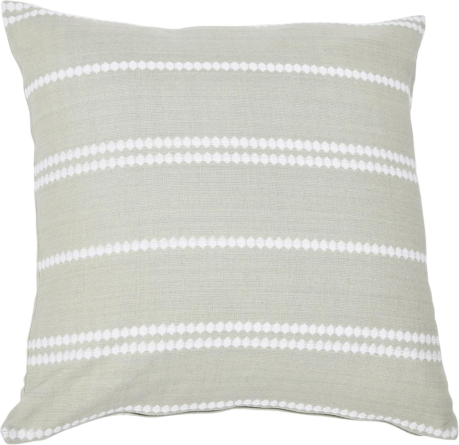 Gray and White Square Embroidered Cotton Pillow, 20"