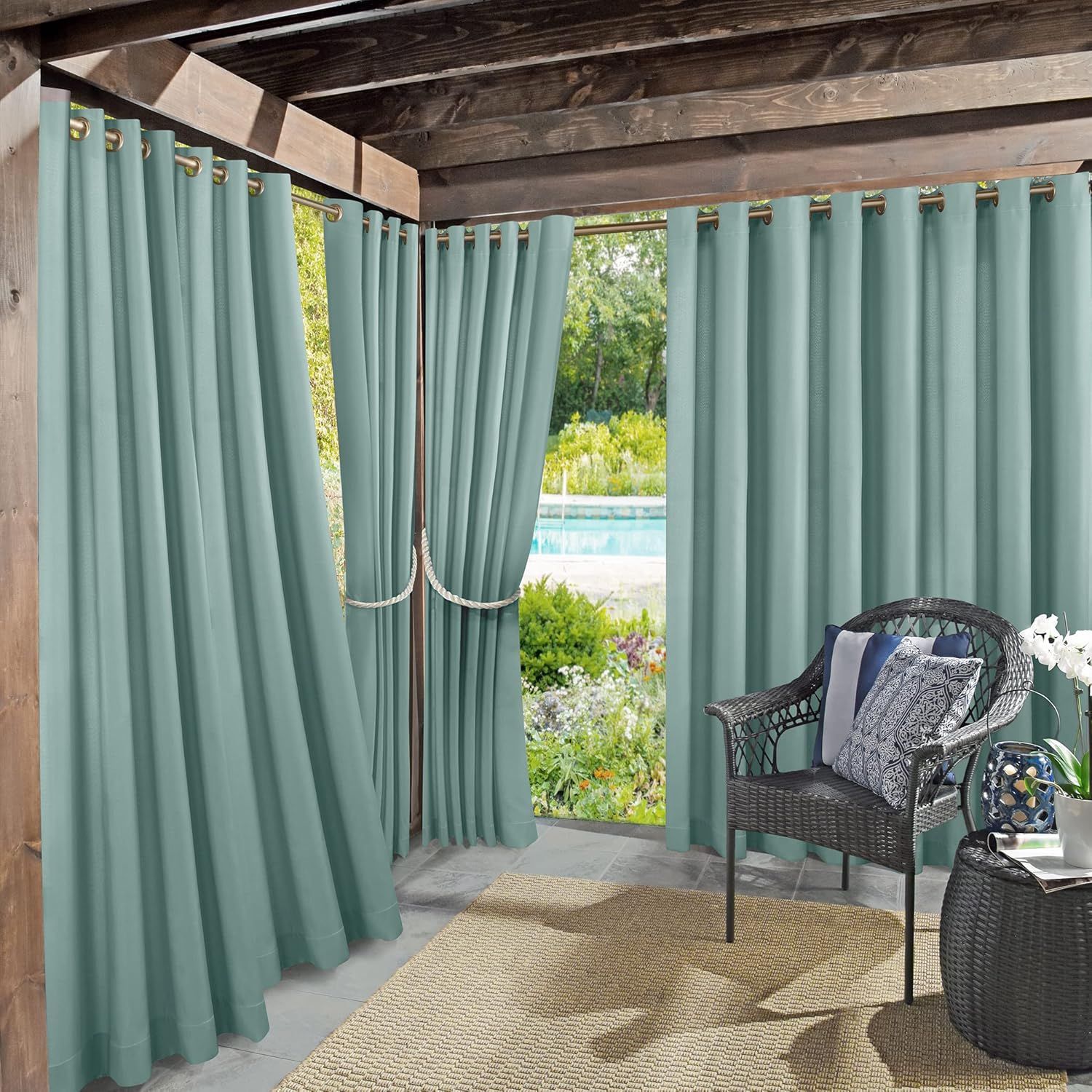 Soft Teal Polyester Room-Darkening Grommet Curtain Panel, 54" x 108"