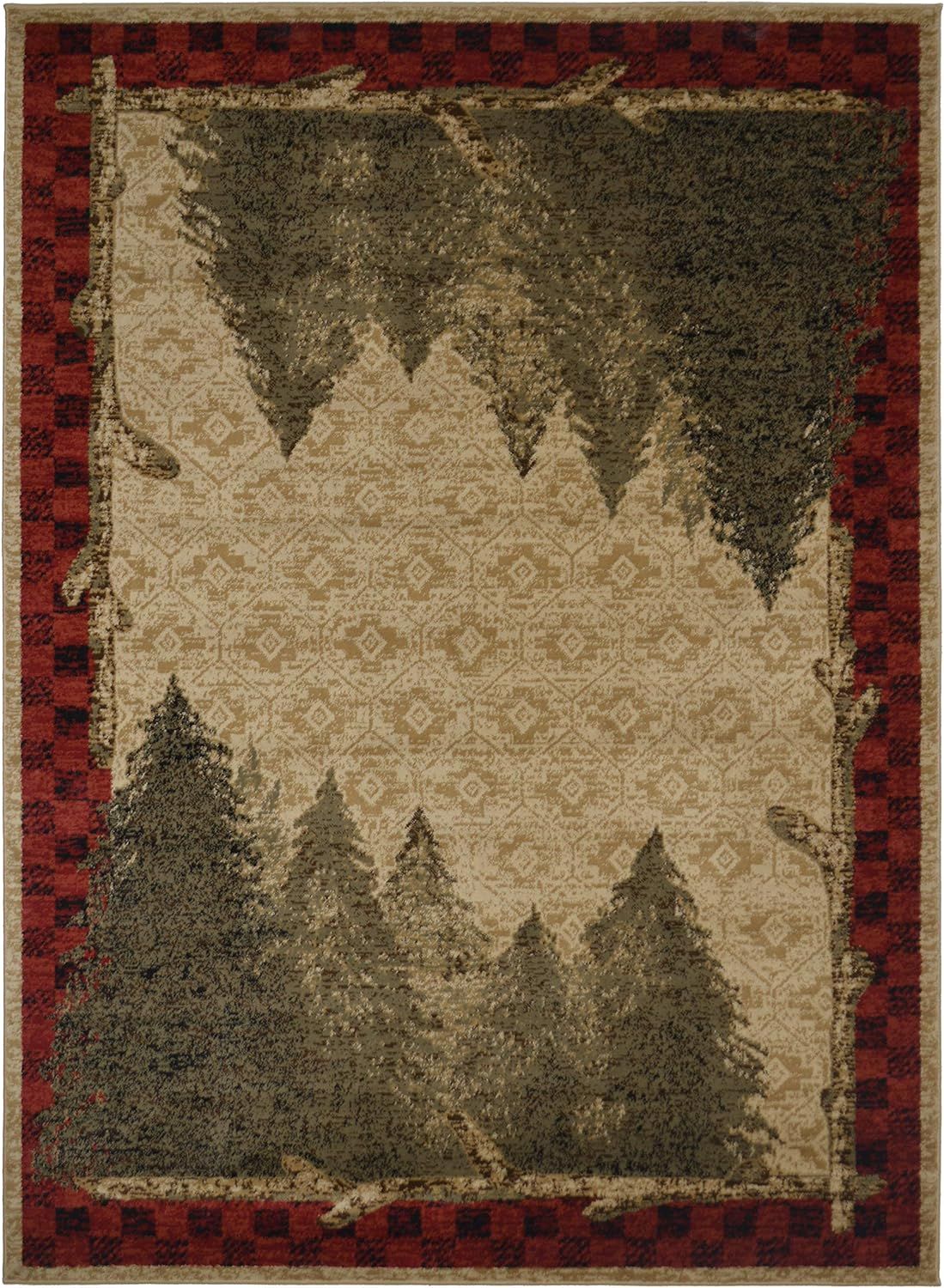 Rustic Multicolor Forest Scene Polypropylene Area Rug 7'10" x 9'10"