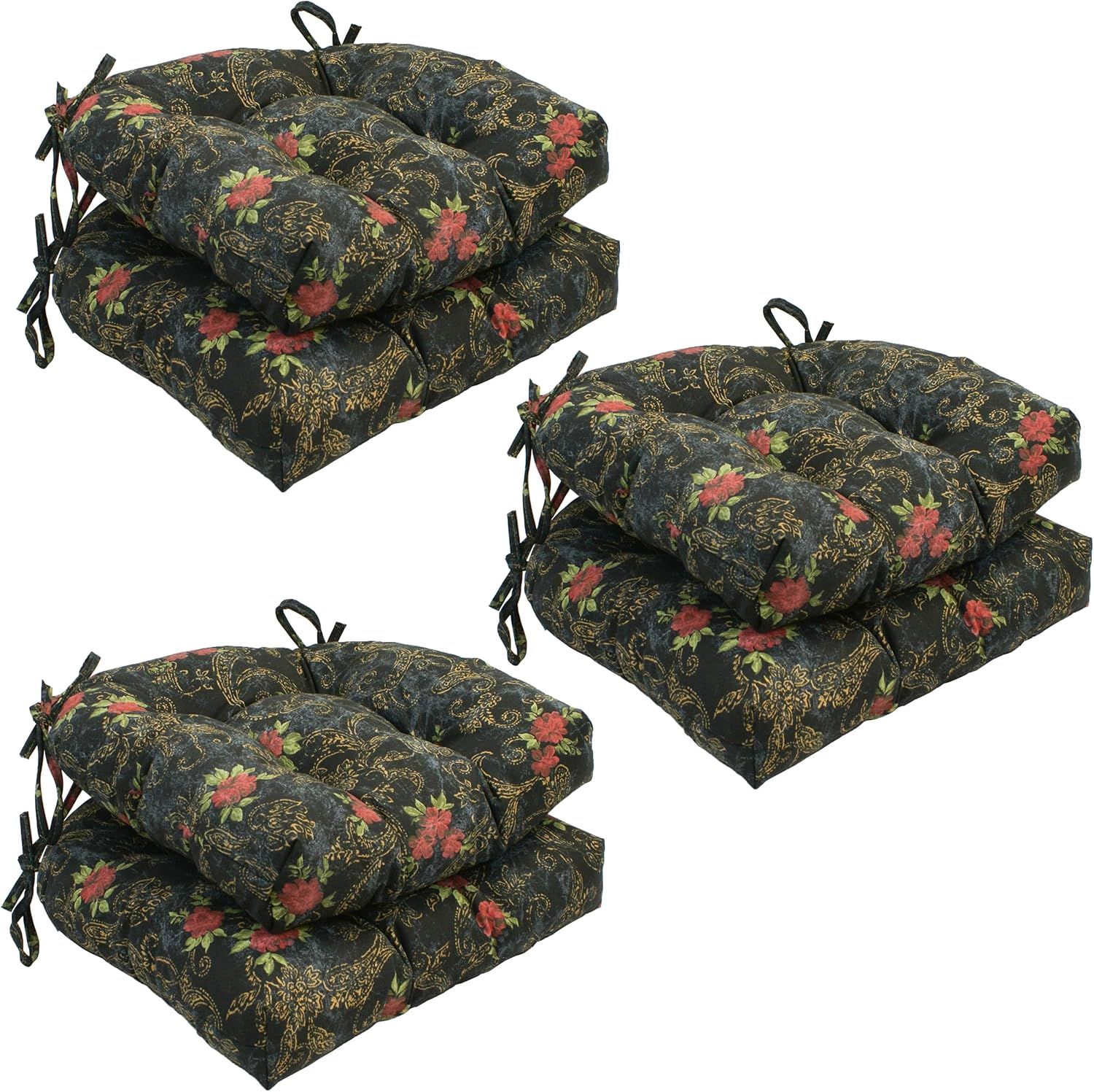 Midnight Rosebud Tufted Polyester Chair Cushions, Set of 6