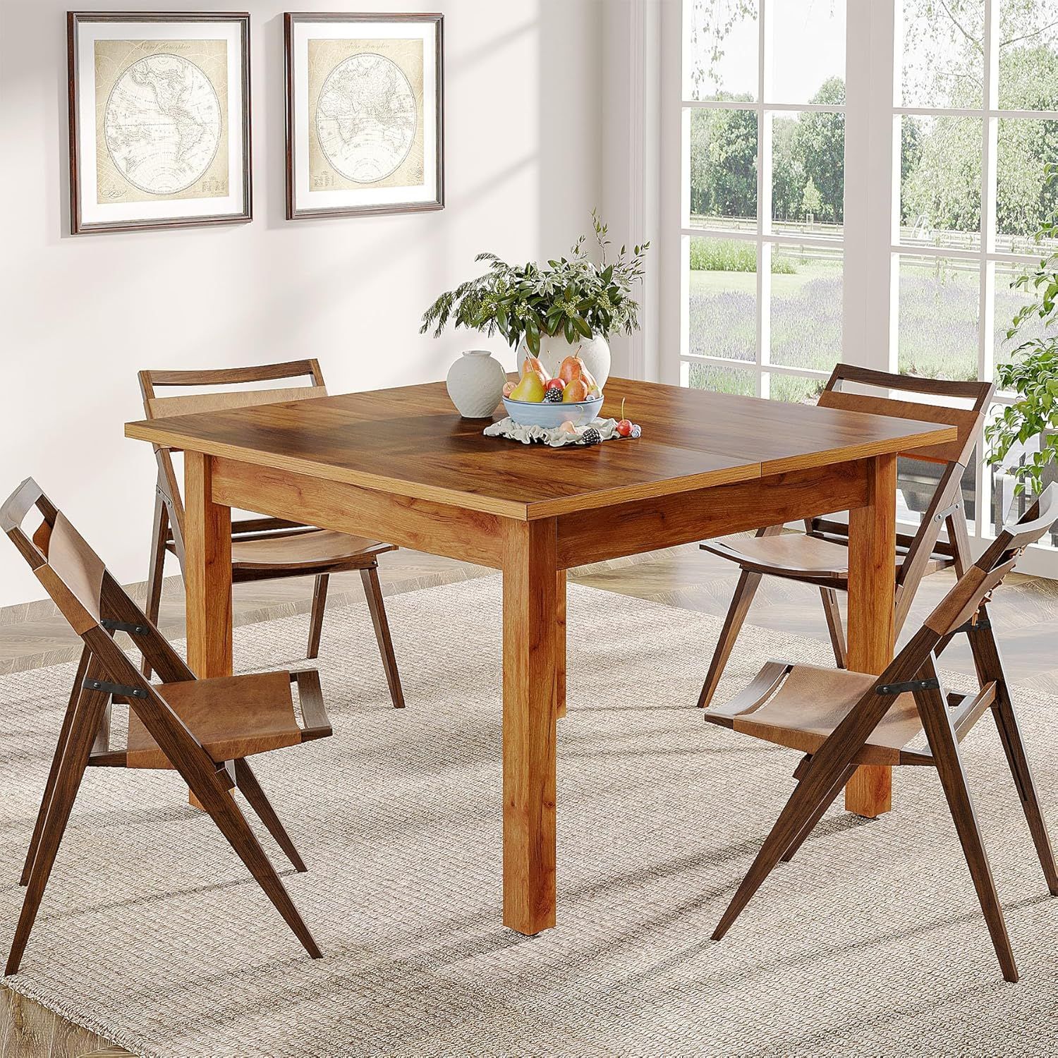 Rustic Brown Oak Square Farmhouse Dining Table