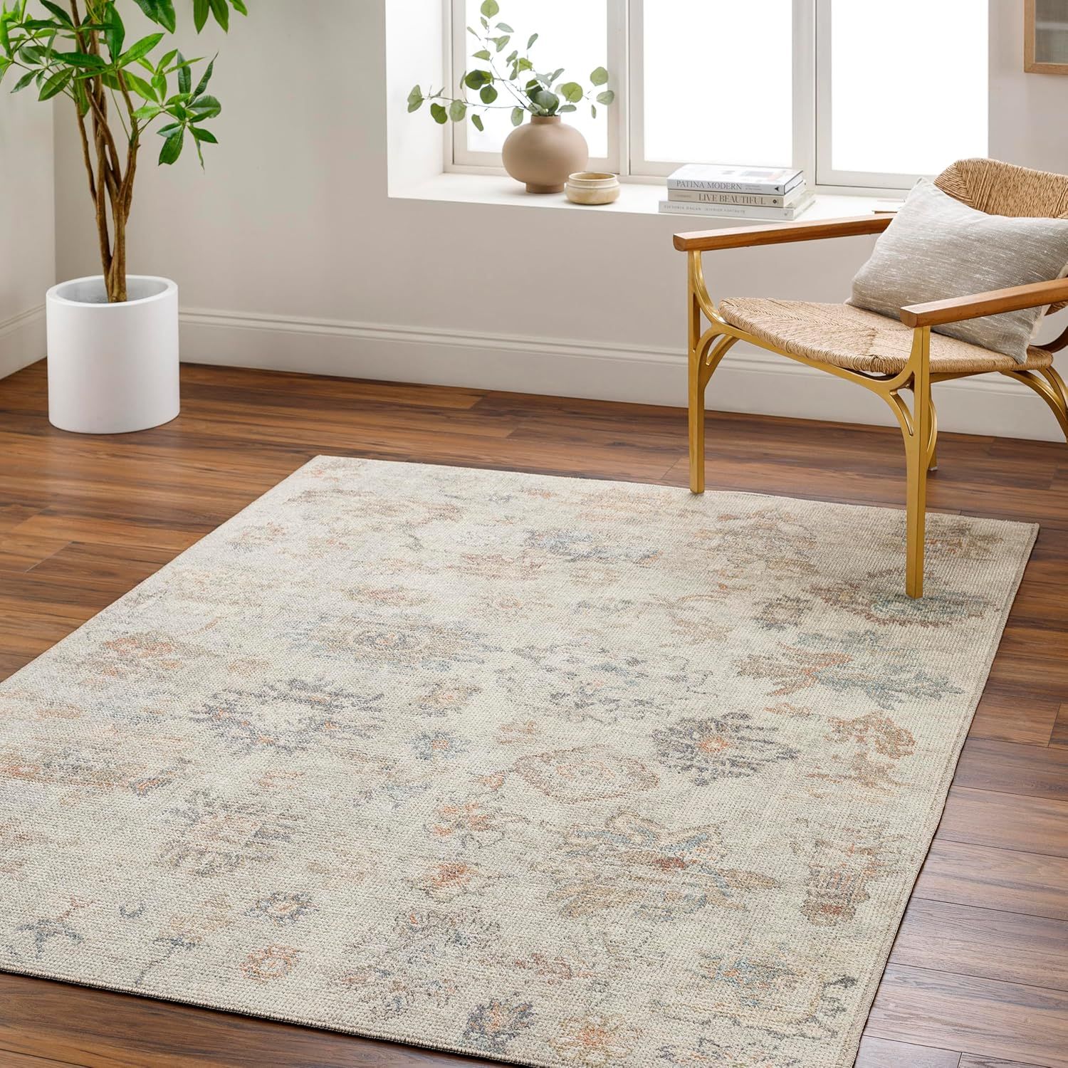 Light Gray Synthetic Hand-Knotted 5' x 7' Area Rug