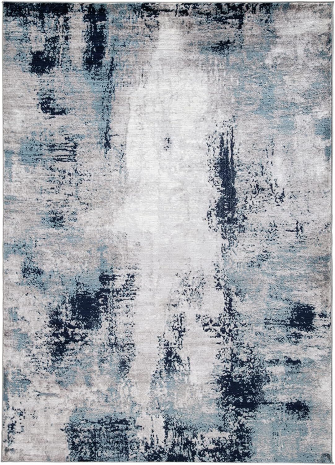 Large White and Blue Abstract Synthetic Area Rug